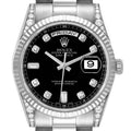 Rolex President Day-Date 18k White Gold Diamond Mens Watch 118339 Box Card