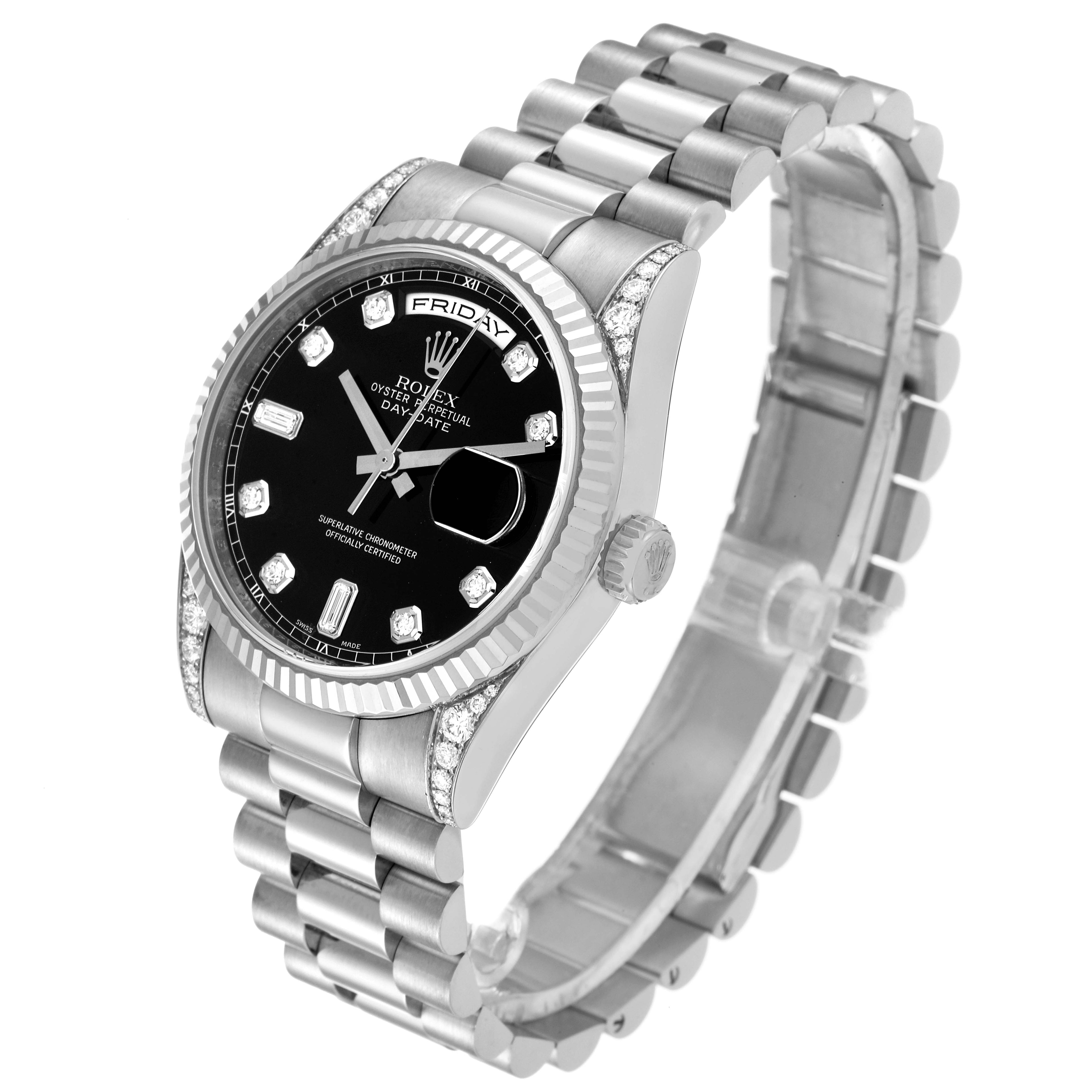 Rolex President Day-Date 18k White Gold Diamond Mens Watch 118339 Box Card