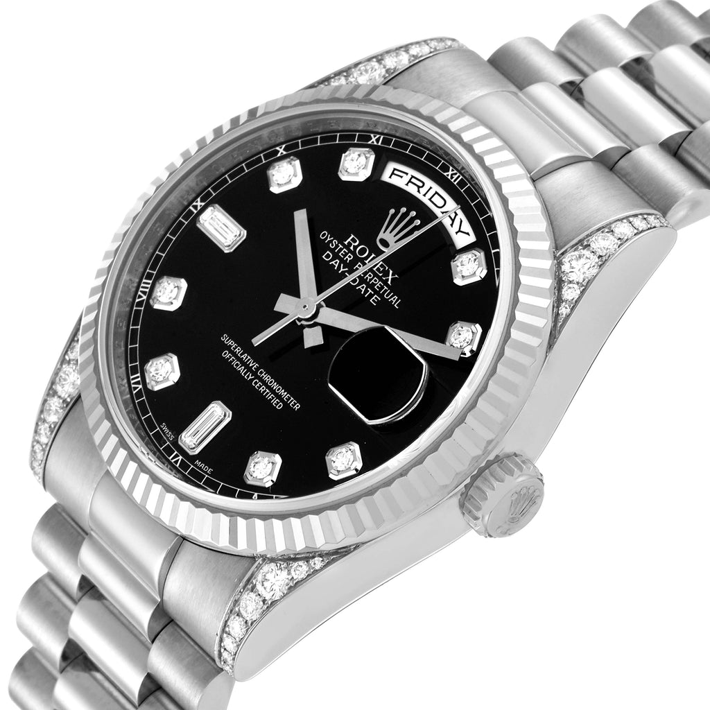 Rolex President Day-Date 18k White Gold Diamond Mens Watch 118339 Box Card