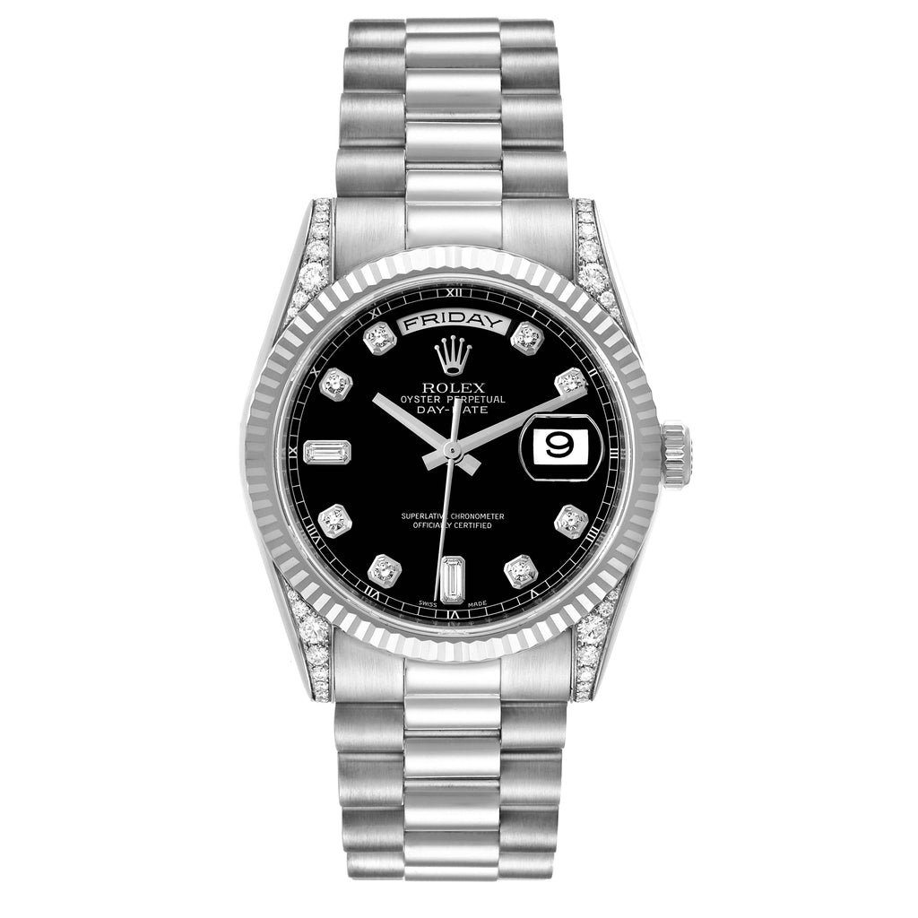 Rolex President Day-Date 18k White Gold Diamond Mens Watch 118339 Box Card