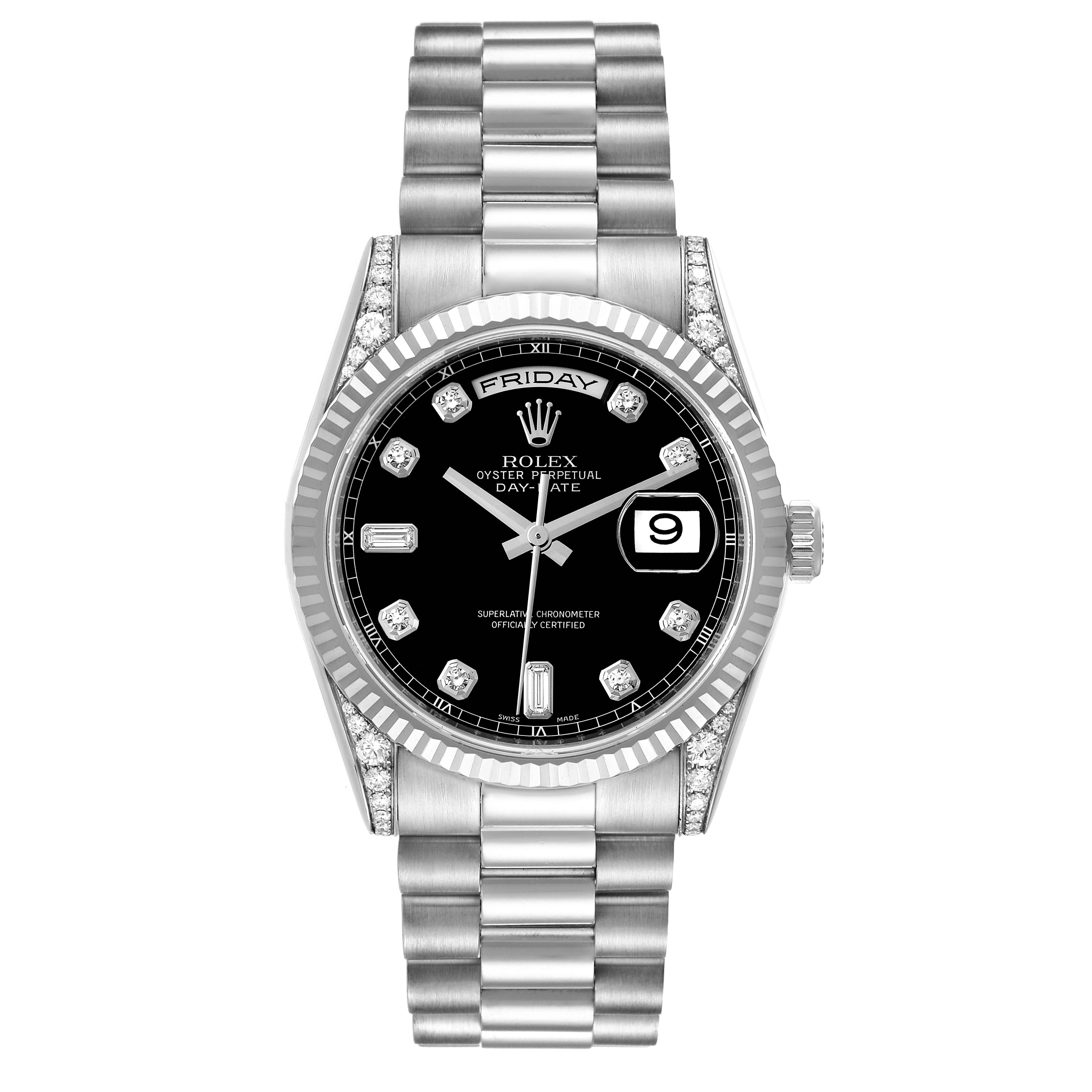 Rolex President Day-Date 18k White Gold Diamond Mens Watch 118339 Box Card