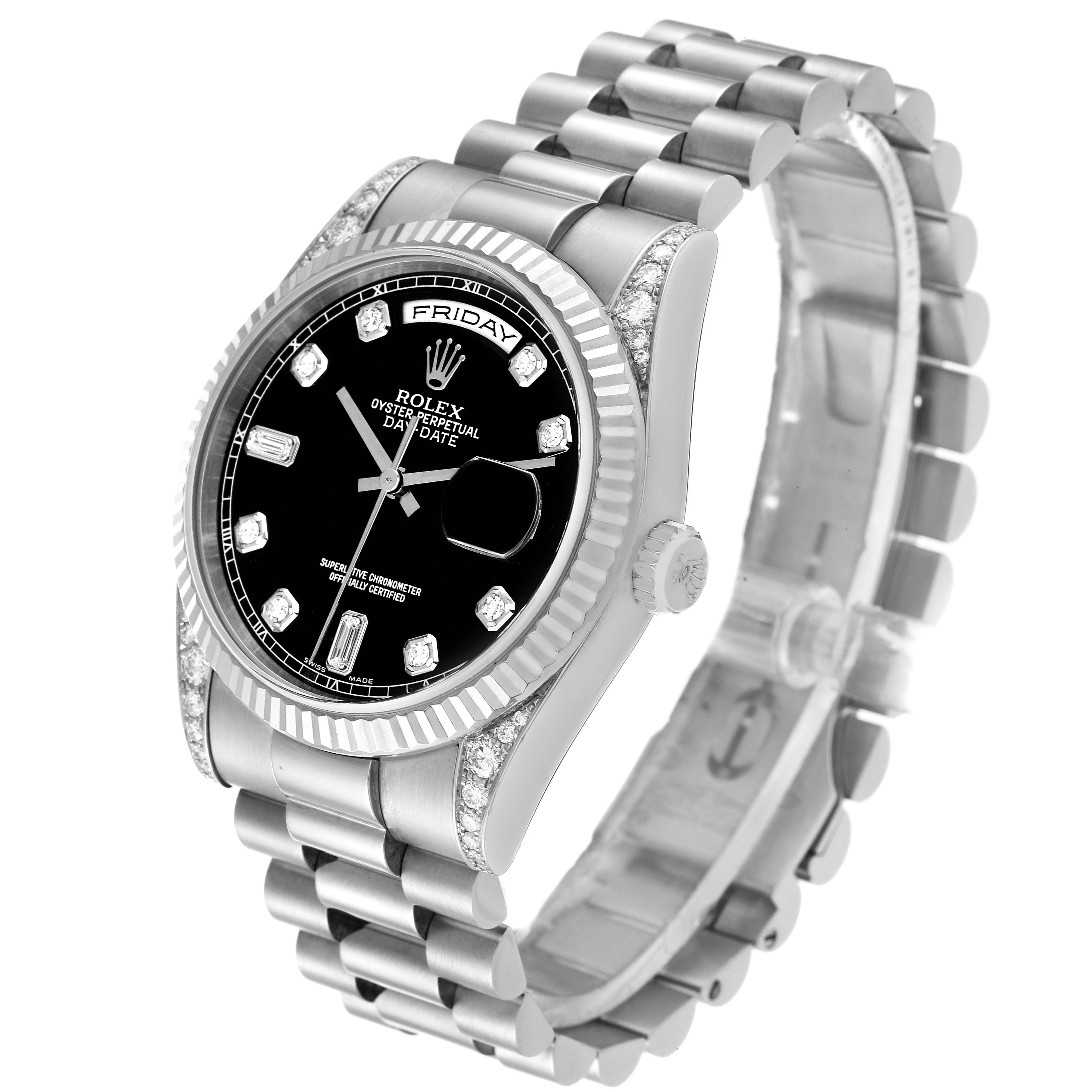 Rolex President Day-Date 18k White Gold Diamond Mens Watch 118339 Box Papers