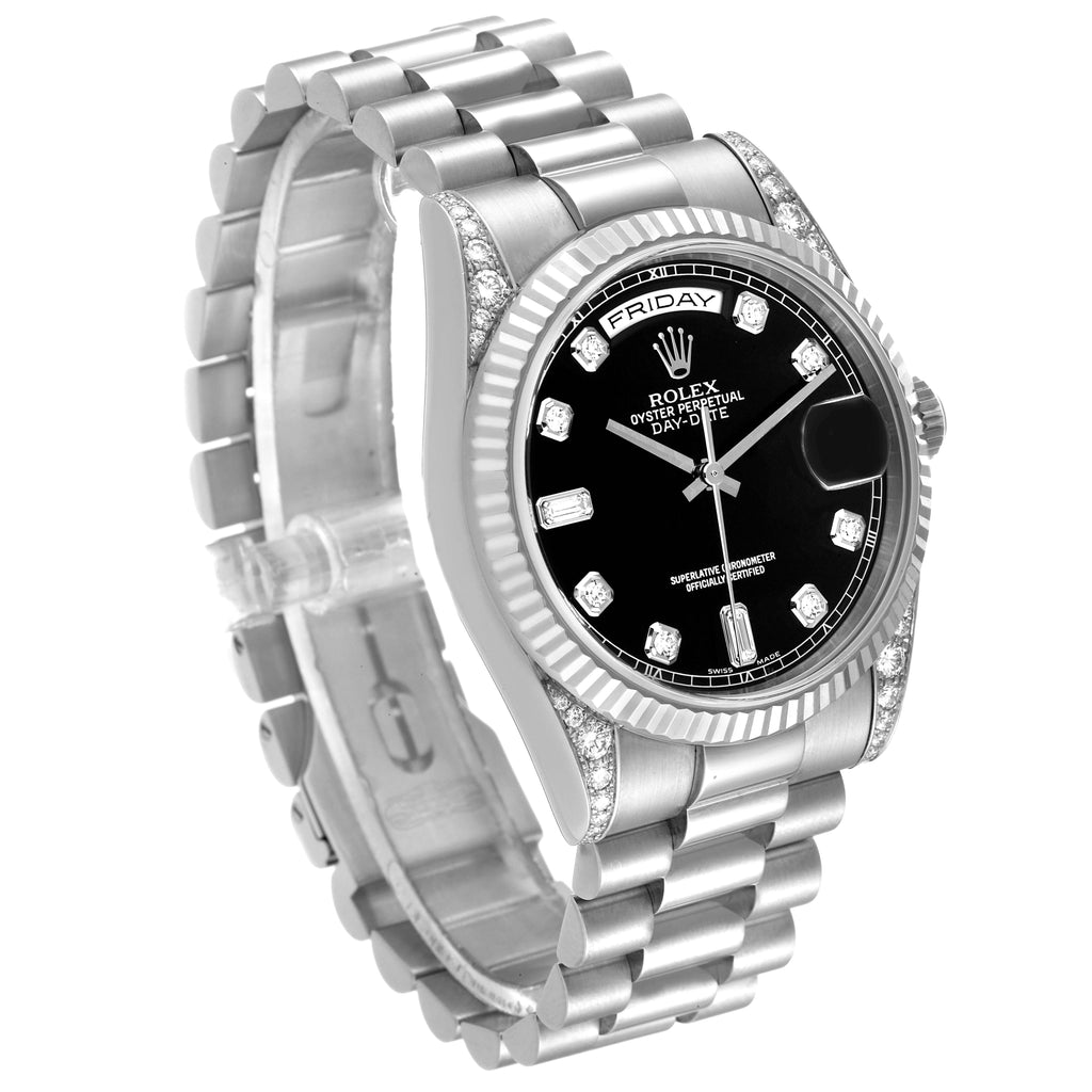 Rolex President Day-Date 18k White Gold Diamond Mens Watch 118339 Box Papers