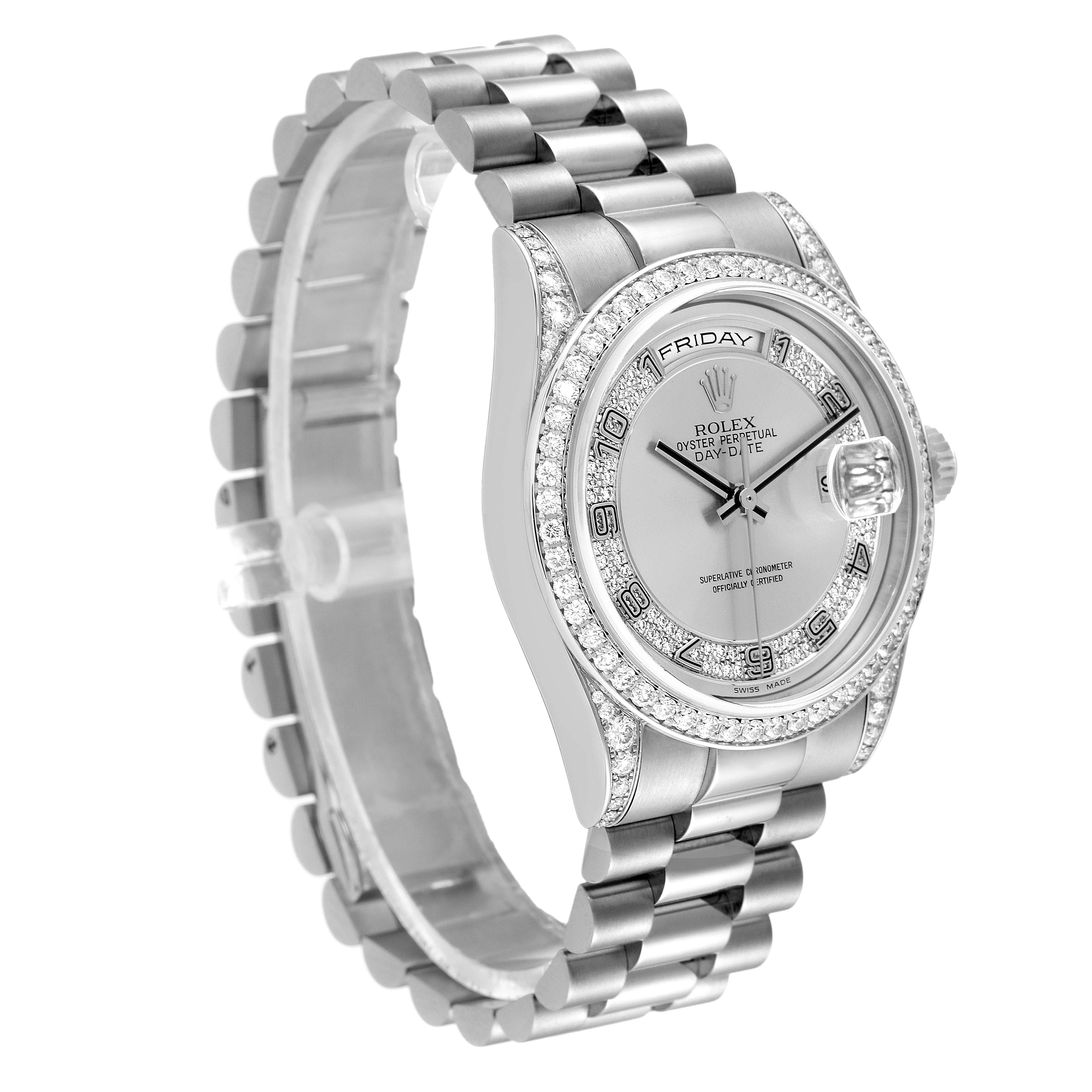 Rolex President Day-Date White Gold Myriad Diamond Mens Watch 118389 Box Papers