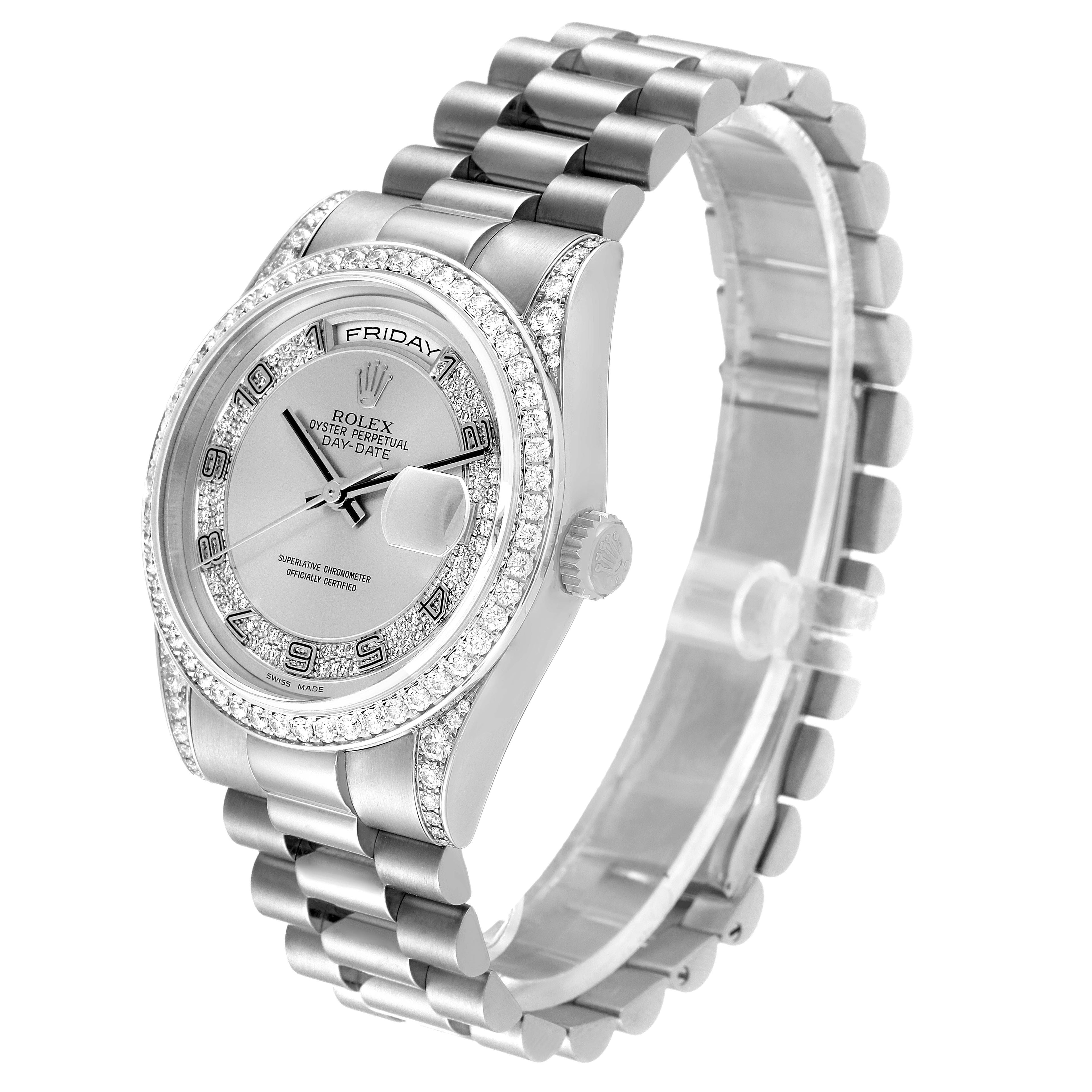 Rolex President Day-Date White Gold Myriad Diamond Mens Watch 118389 Box Papers