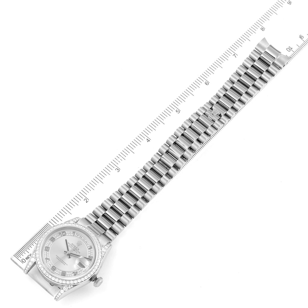 Rolex President Day-Date White Gold Myriad Diamond Mens Watch 118389 Box Papers