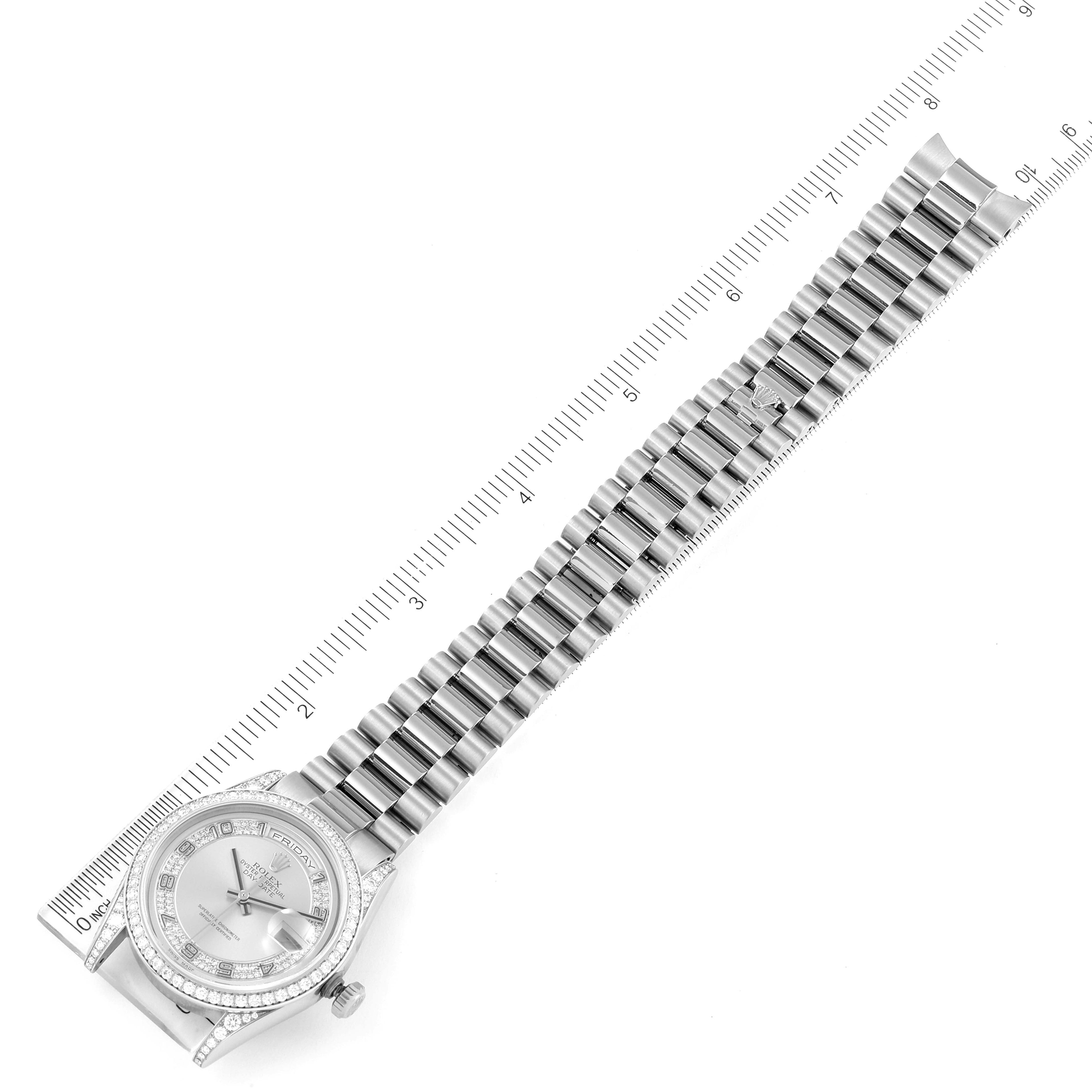 Rolex President Day-Date White Gold Myriad Diamond Mens Watch 118389 Box Papers