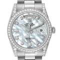 Rolex President Day-Date 18k White Gold MOP Diamond Watch 118389 Box Card