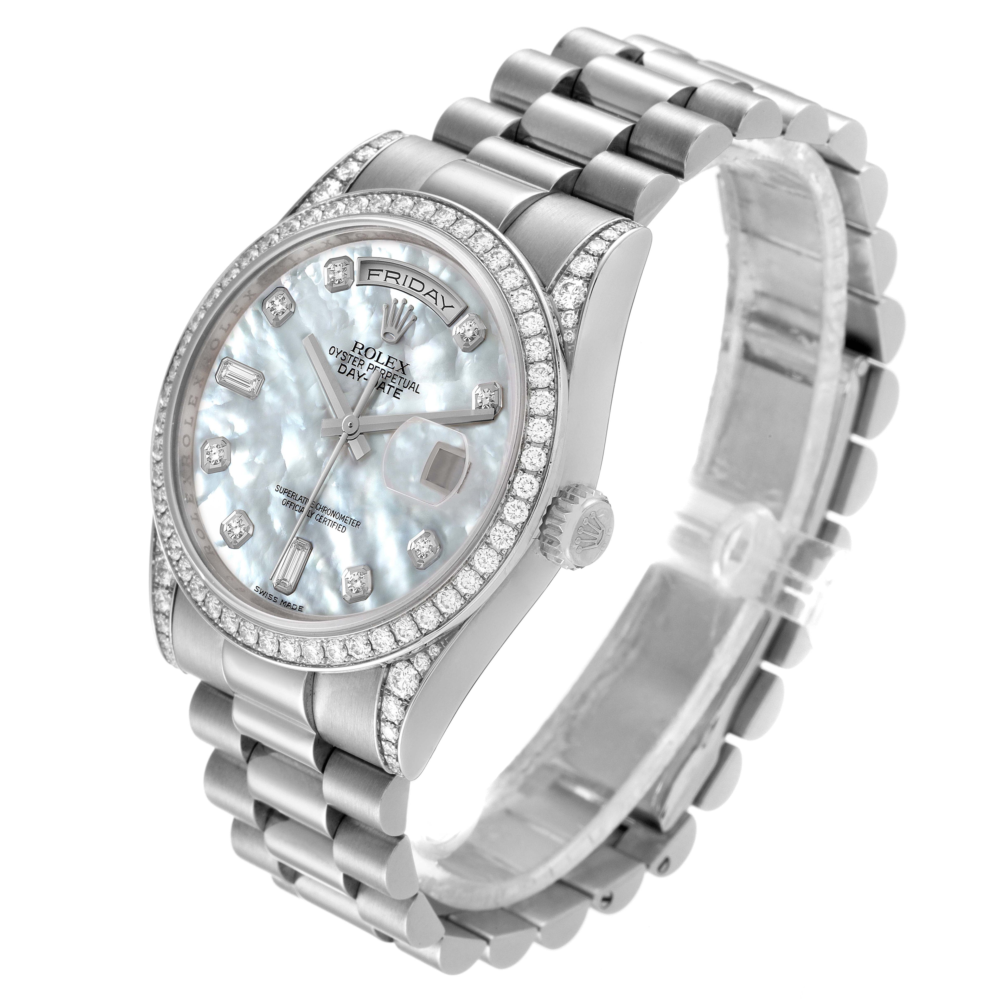 Rolex President Day-Date 18k White Gold MOP Diamond Watch 118389 Box Card