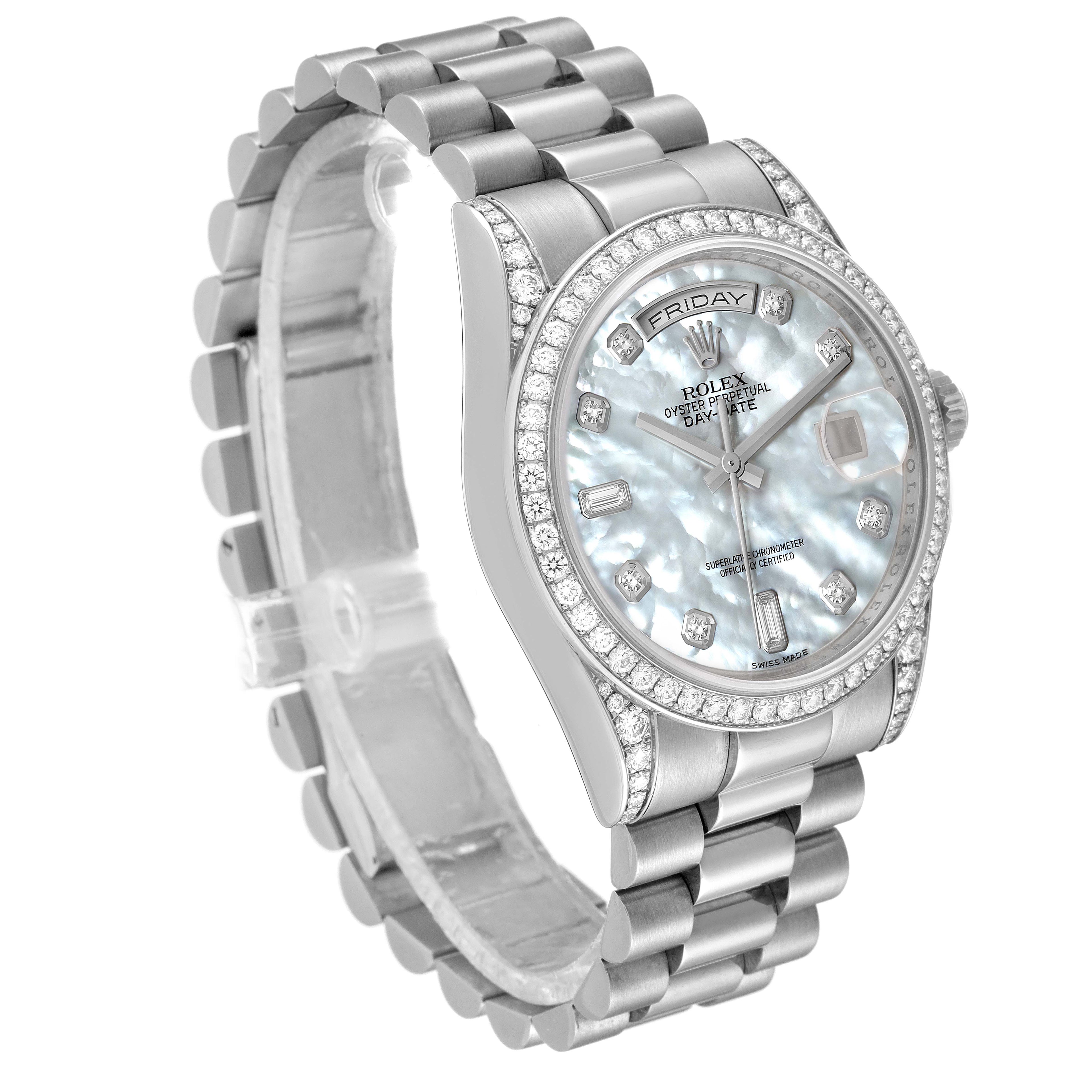 Rolex President Day-Date 18k White Gold MOP Diamond Watch 118389 Box Card