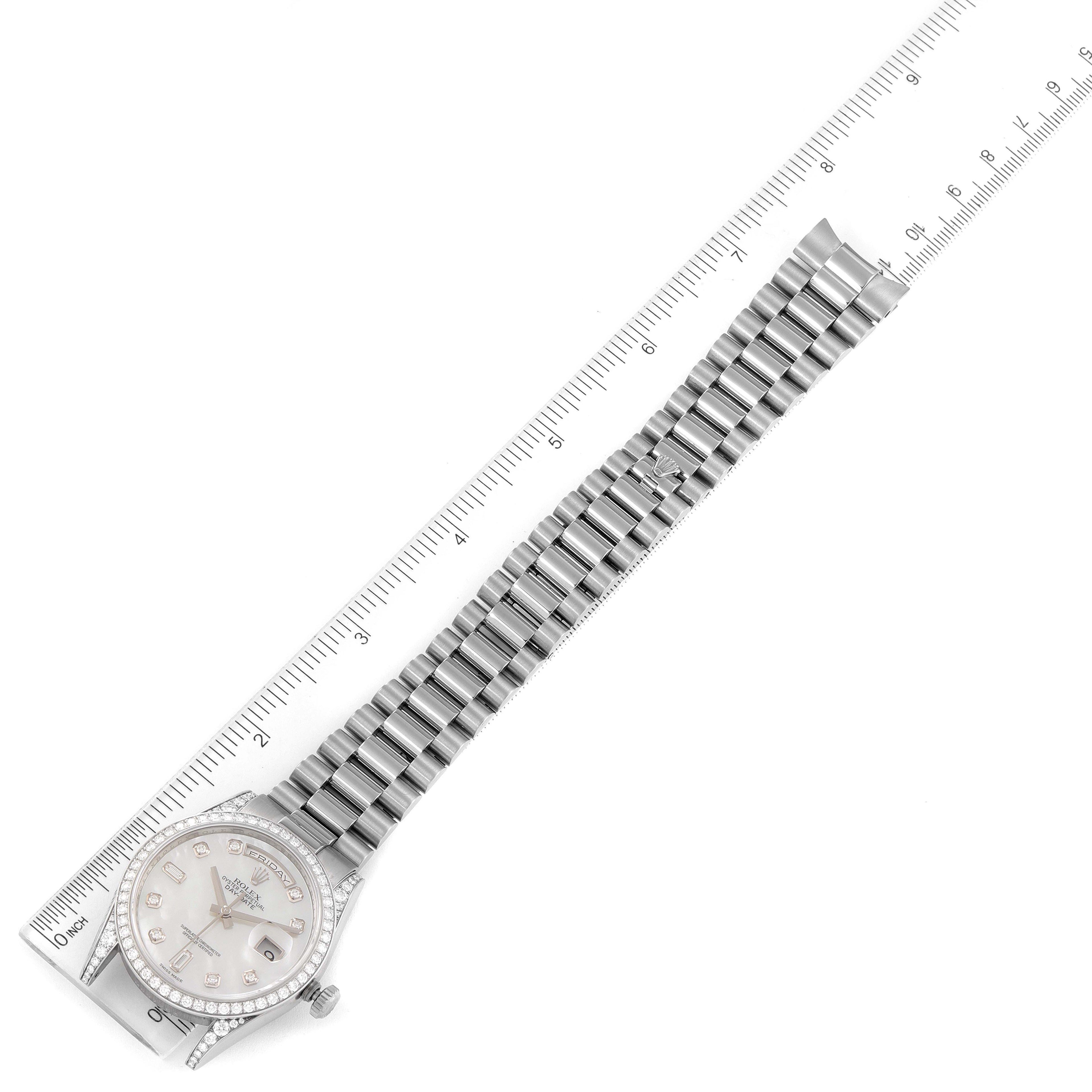 Rolex President Day-Date 18k White Gold MOP Diamond Watch 118389 Box Card