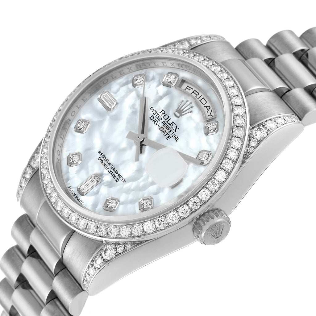 Rolex President Day-Date White Gold Mother of Pearl Diamond Mens Watch 118389 Box Card