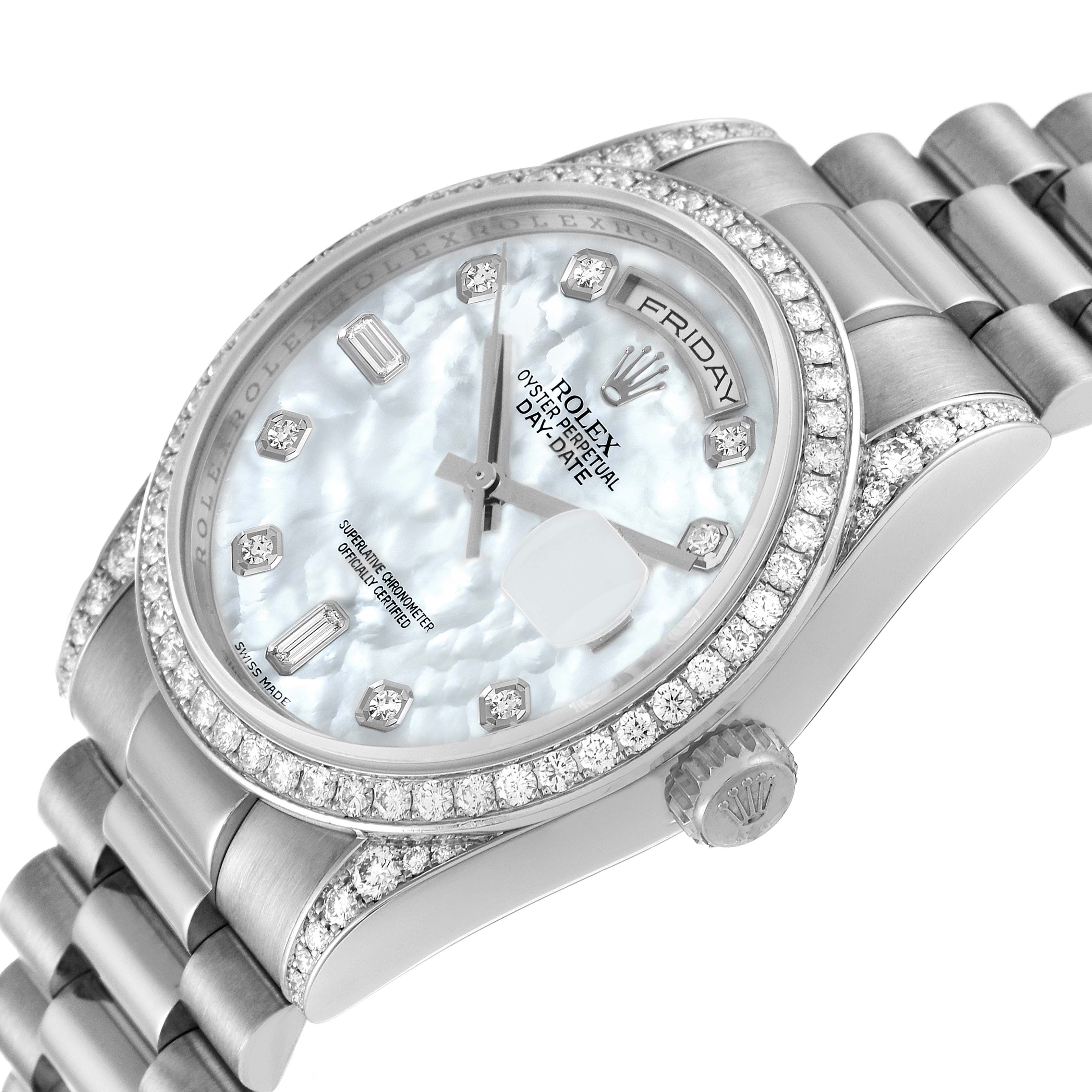 Rolex President Day-Date White Gold Mother of Pearl Diamond Mens Watch 118389 Box Card