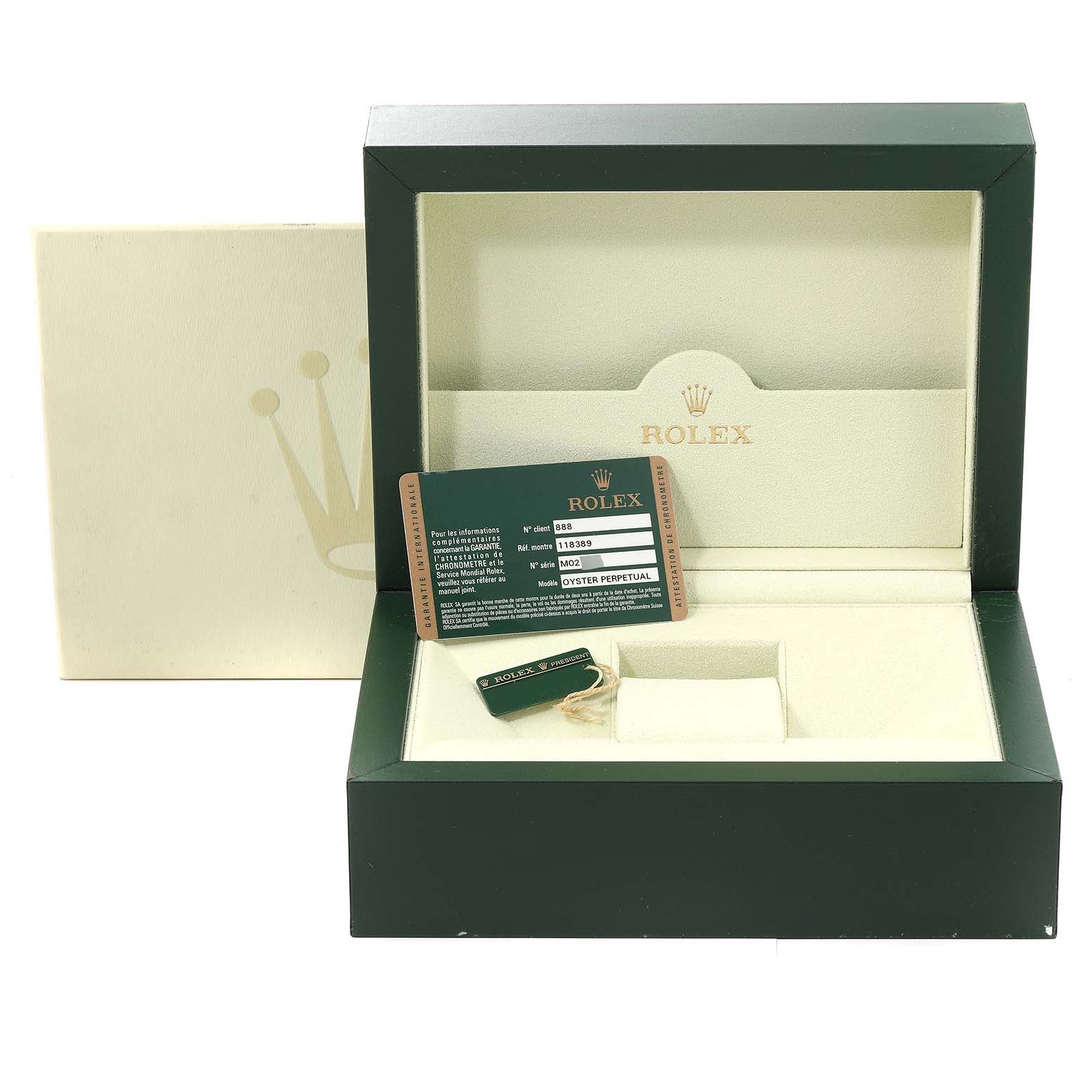Rolex President Day-Date White Gold Mother of Pearl Diamond Mens Watch 118389 Box Card