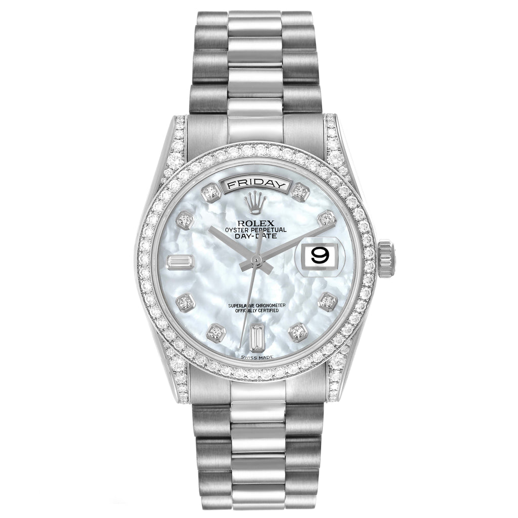 Rolex President Day-Date White Gold Mother of Pearl Diamond Mens Watch 118389 Box Card