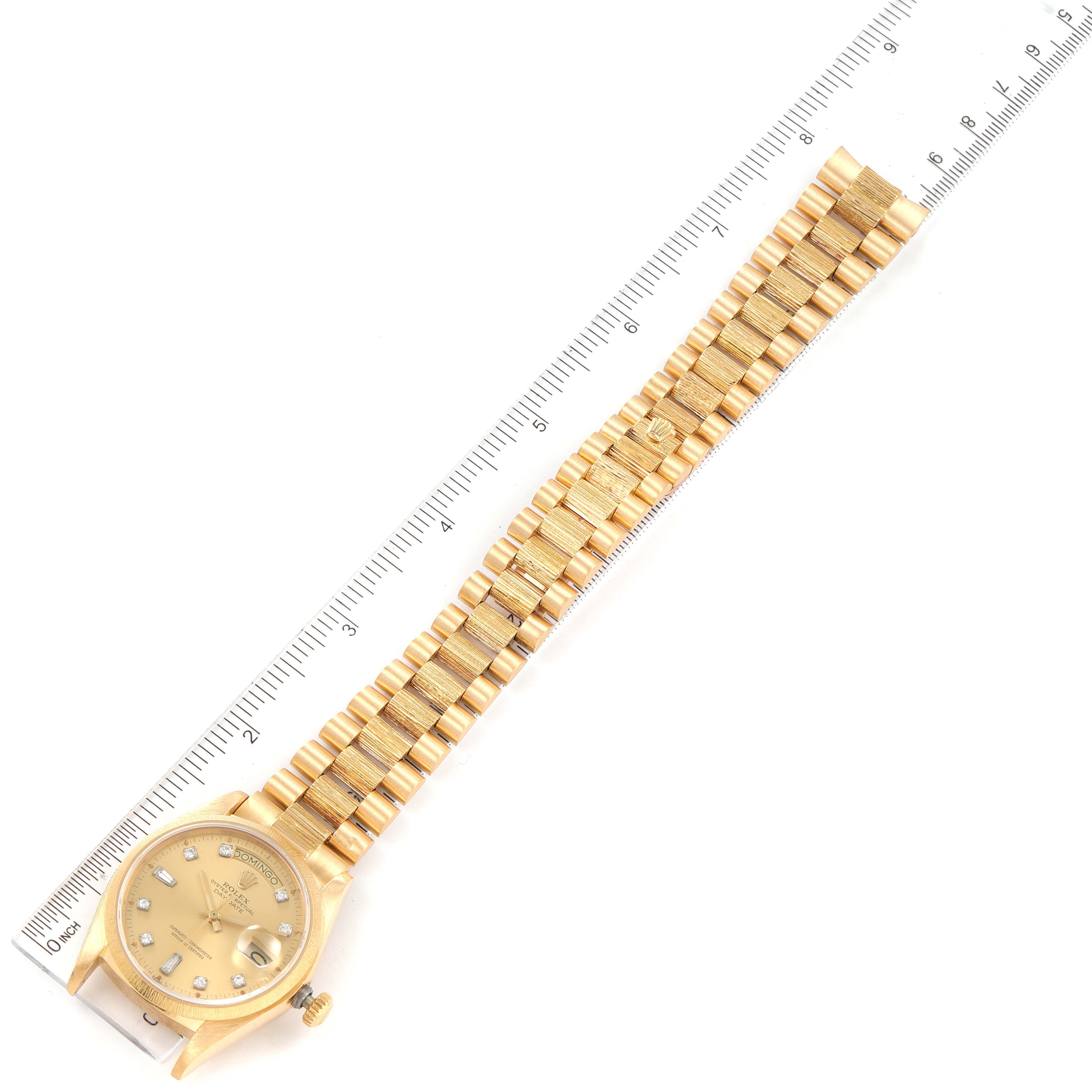 Rolex President Day-Date 18k Yellow Gold Bark Finish Mens Watch 18078