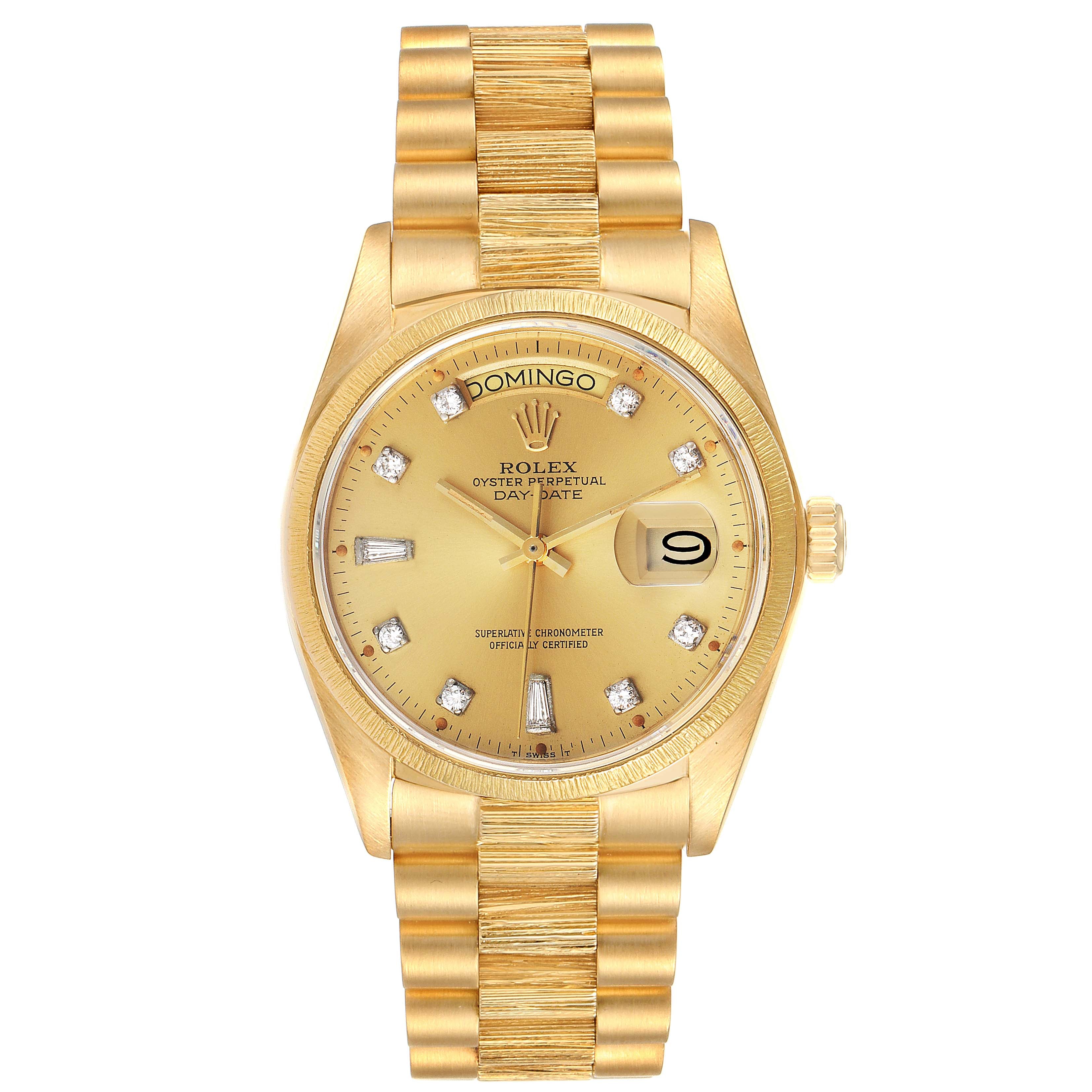Rolex President Day-Date 18k Yellow Gold Bark Finish Mens Watch 18078