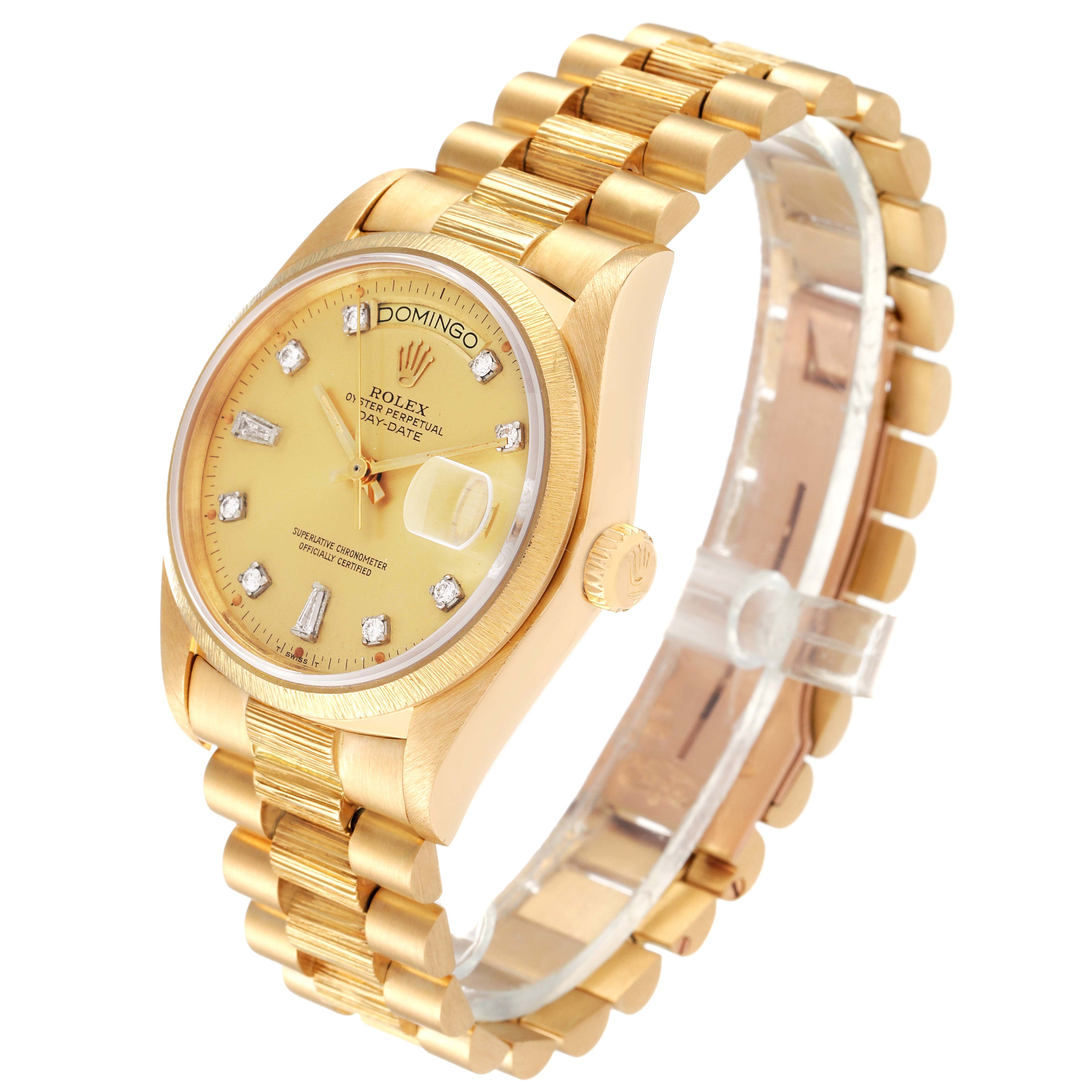 Rolex President Day-Date 18k Yellow Gold Bark Finish Mens Watch 18078