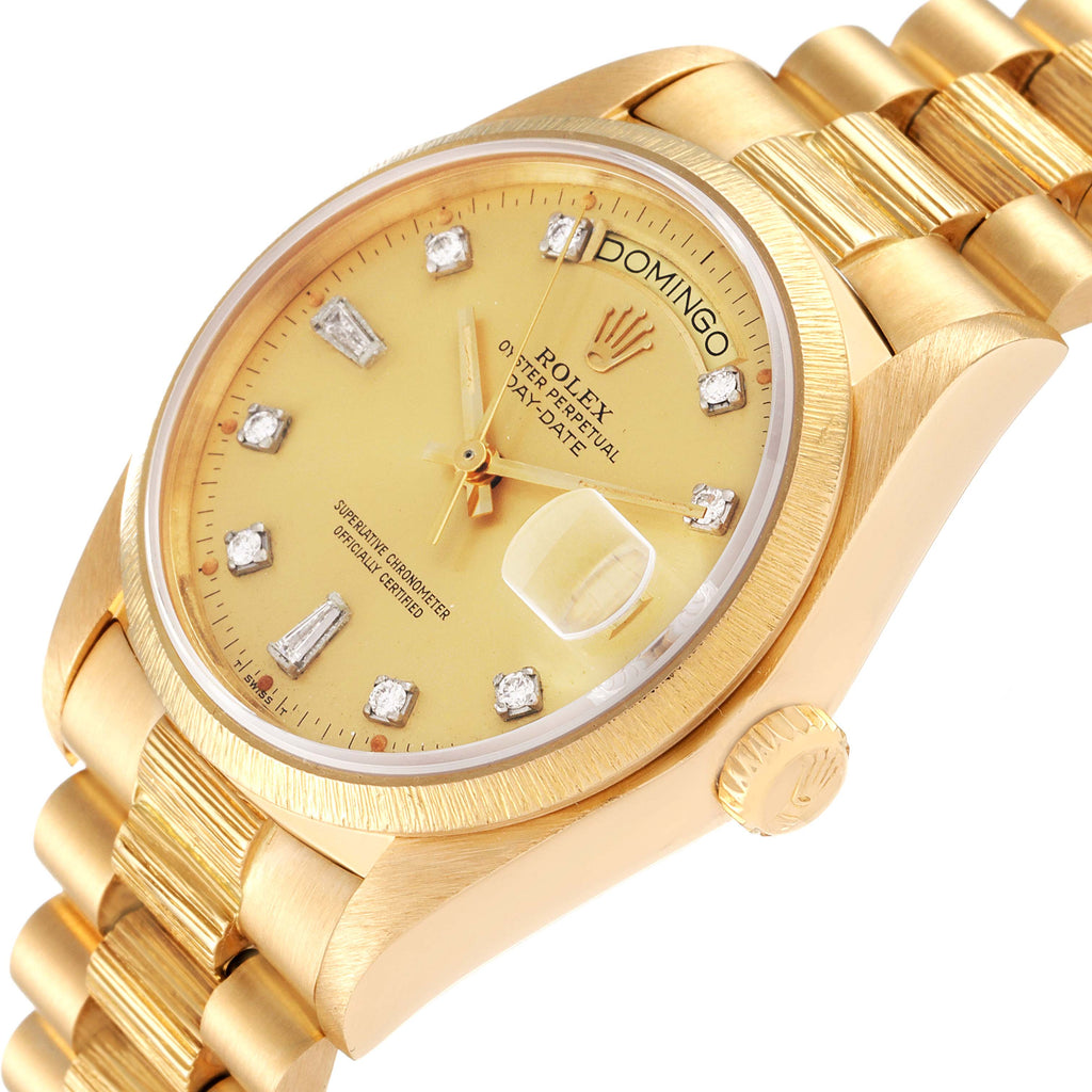 Rolex President Day-Date 18k Yellow Gold Bark Finish Mens Watch 18078