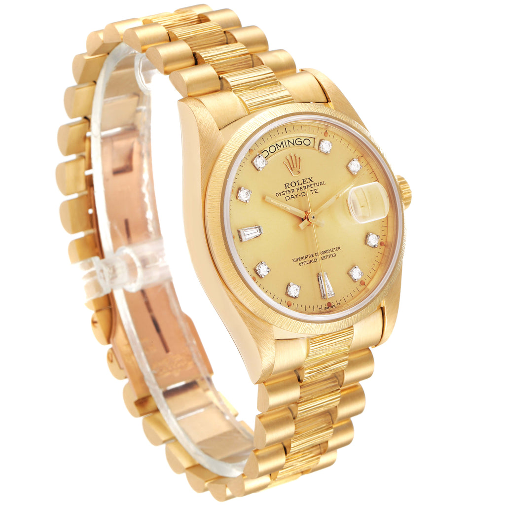 Rolex President Day-Date 18k Yellow Gold Bark Finish Mens Watch 18078