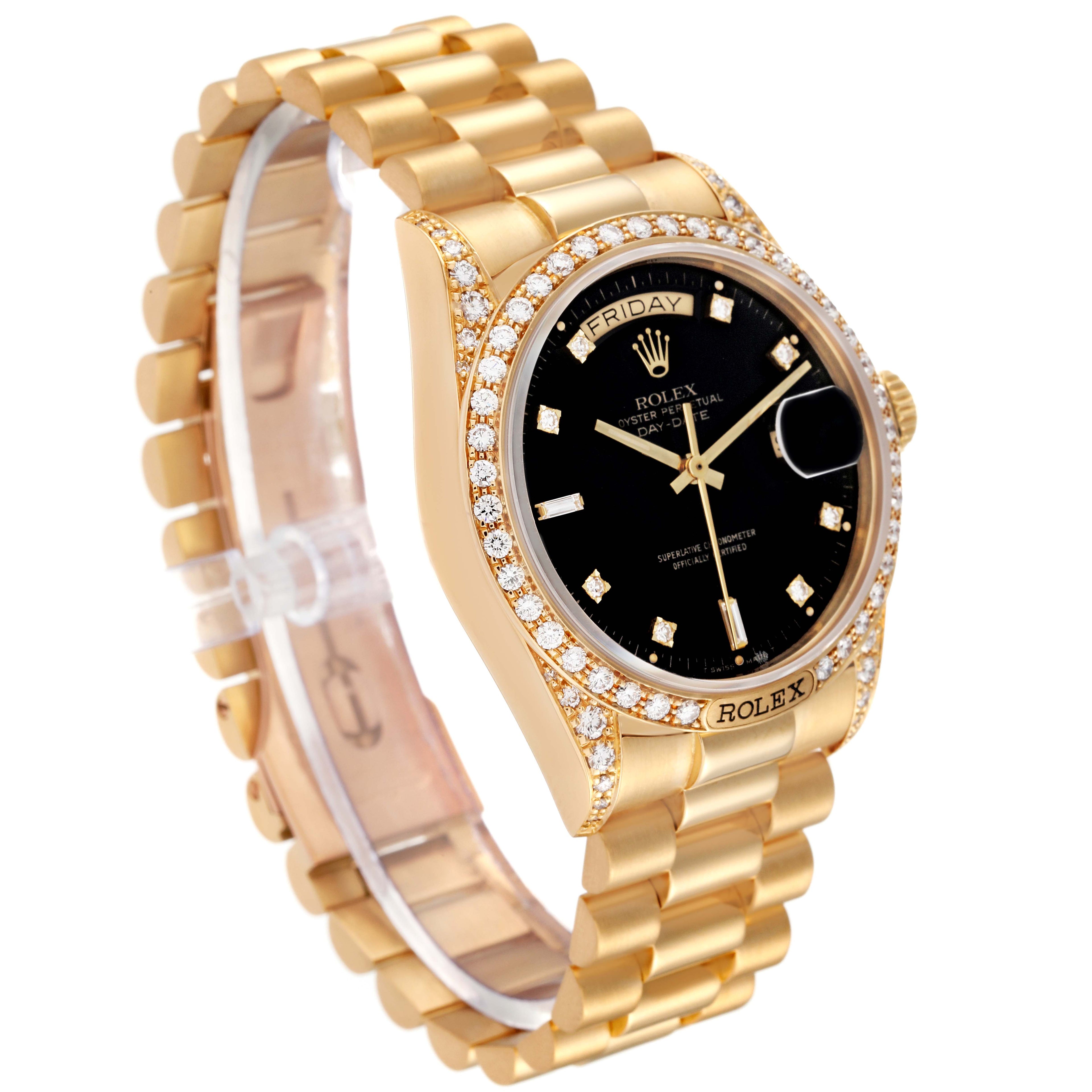 Rolex President Day-Date 18k Yellow Gold Black Diamond Dial Mens Watch 18138