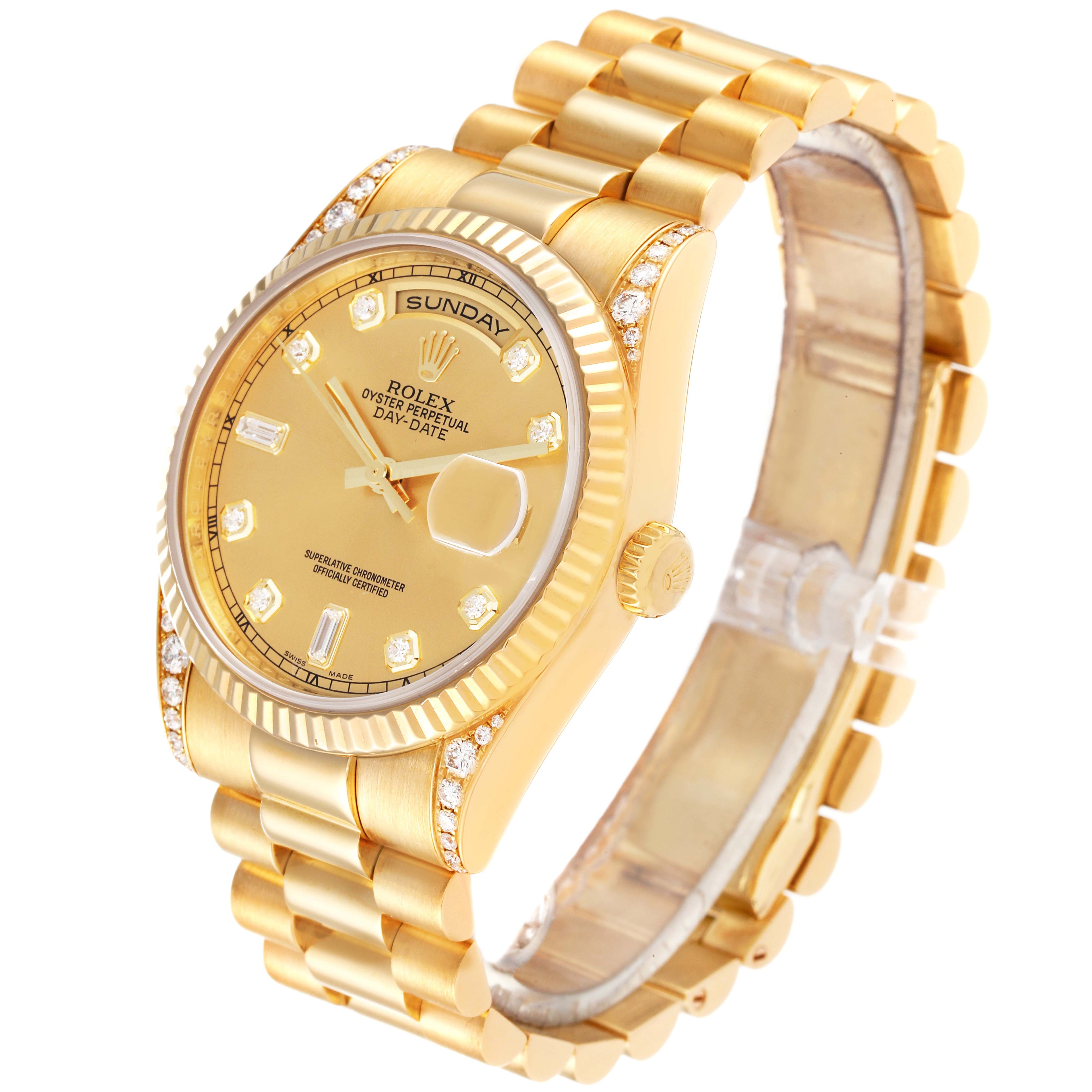 Rolex President Day Date 18k Yellow Gold Diamond Lugs Watch 118338