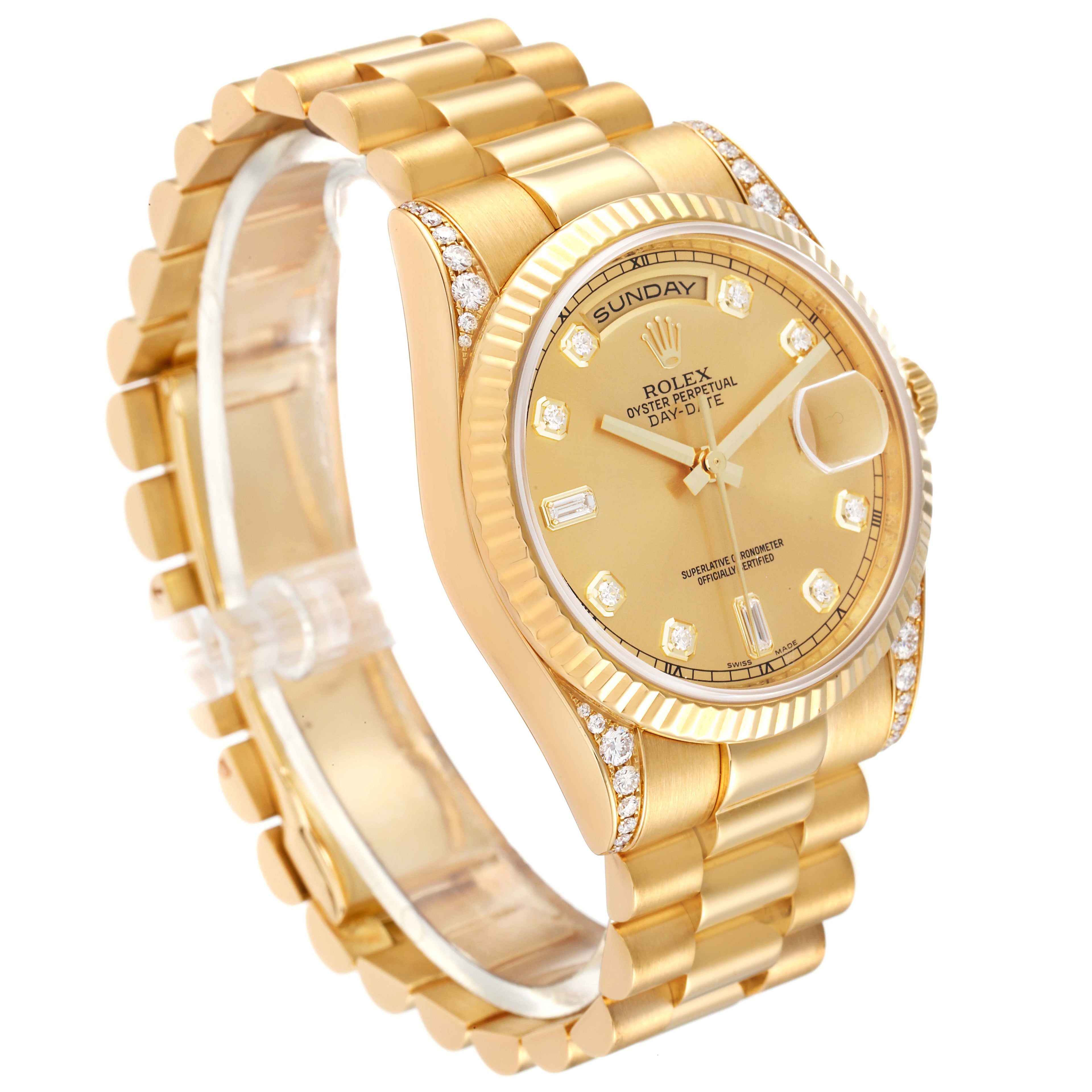 Rolex President Day Date 18k Yellow Gold Diamond Lugs Watch 118338
