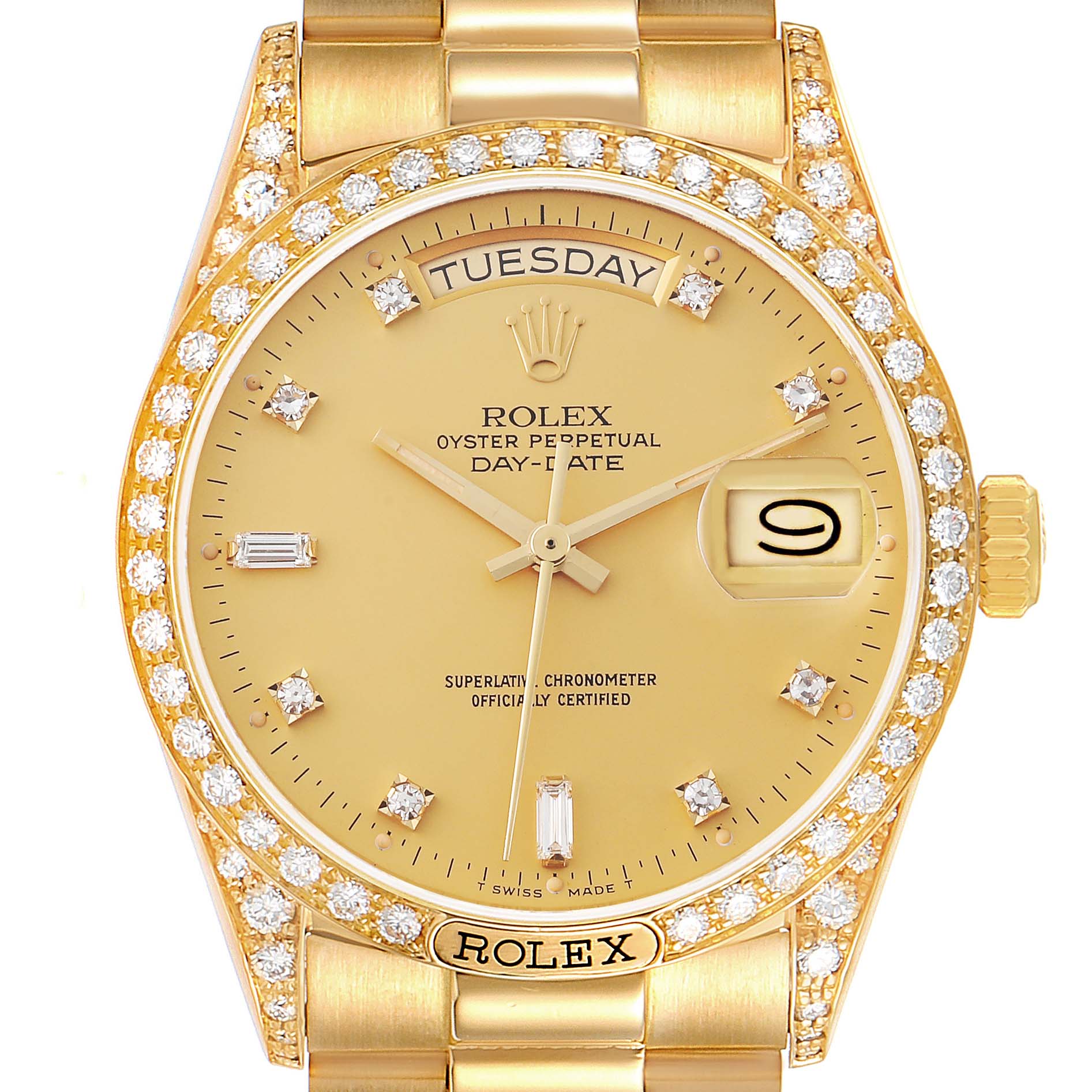 Rolex President Day-Date 18k Yellow Gold Diamond Mens Watch 18138