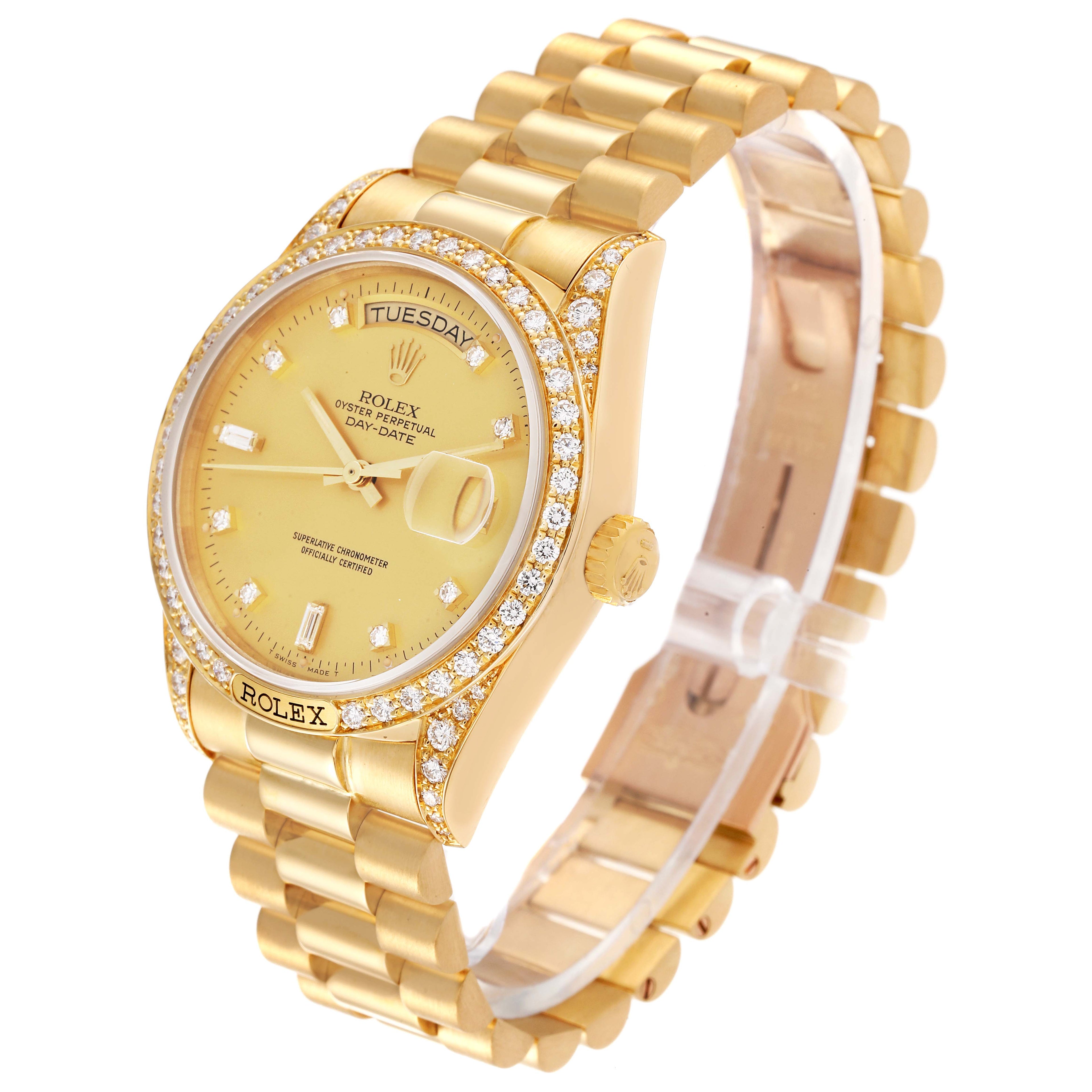 Rolex President Day-Date 18k Yellow Gold Diamond Mens Watch 18138
