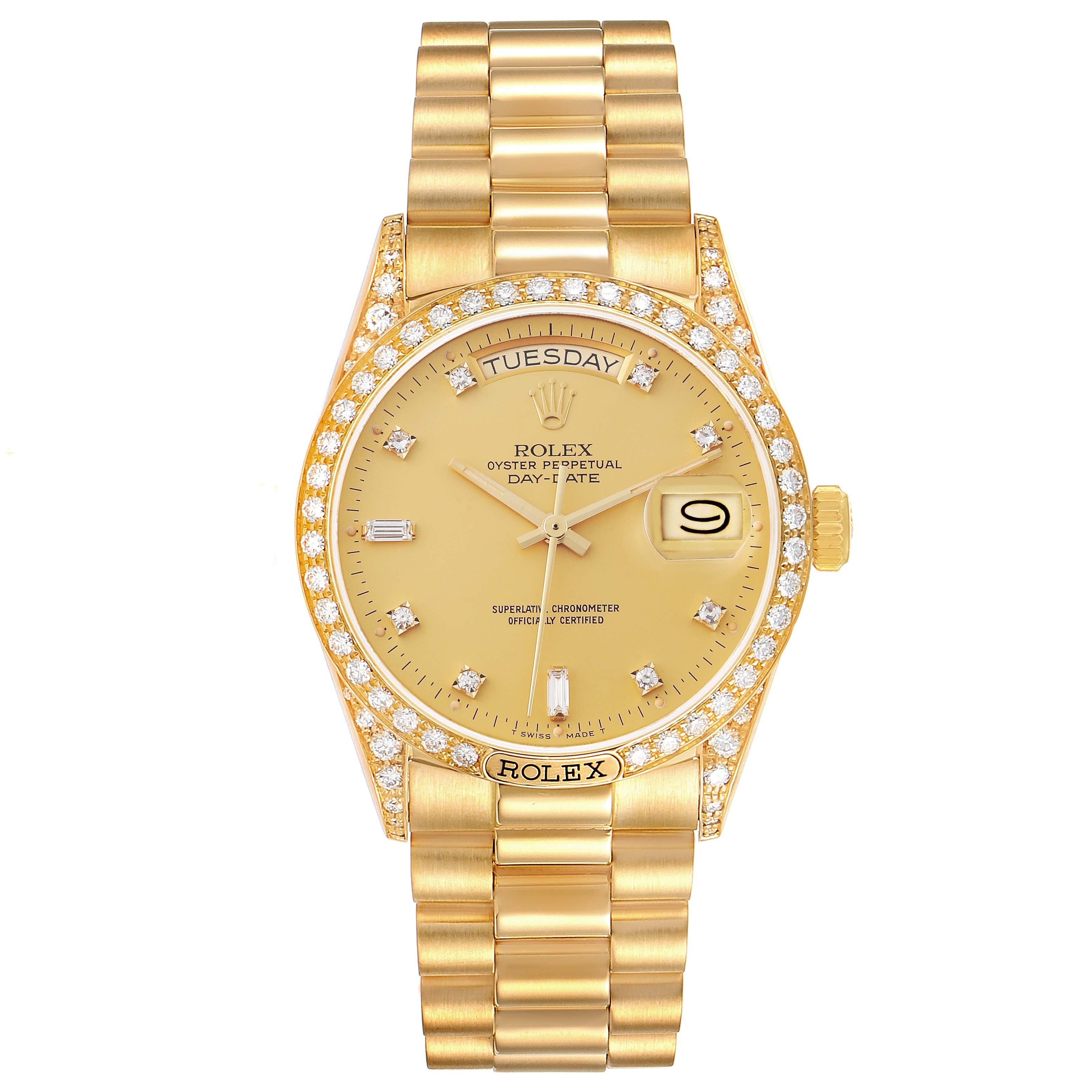 Rolex President Day-Date 18k Yellow Gold Diamond Mens Watch 18138