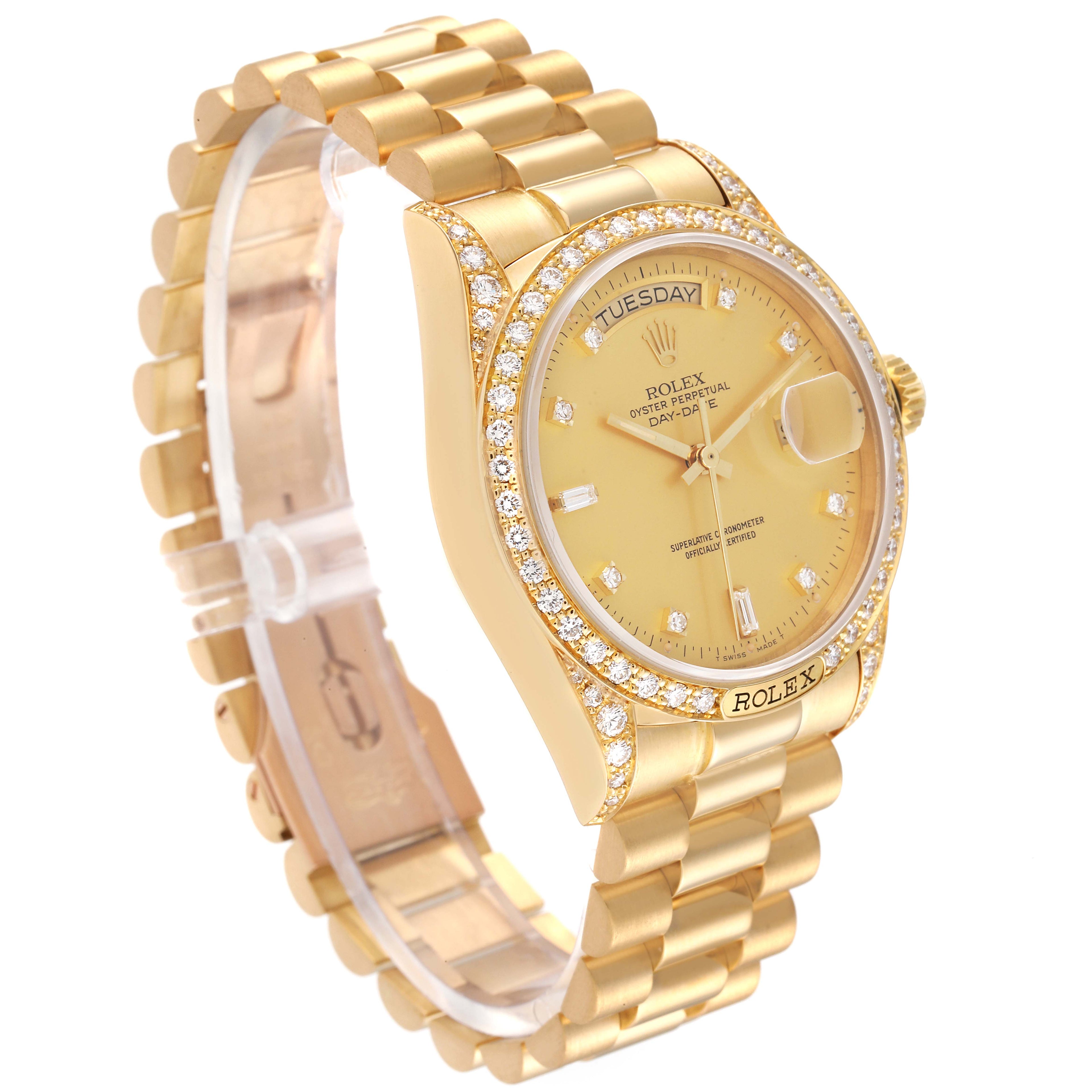 Rolex President Day-Date 18k Yellow Gold Diamond Mens Watch 18138