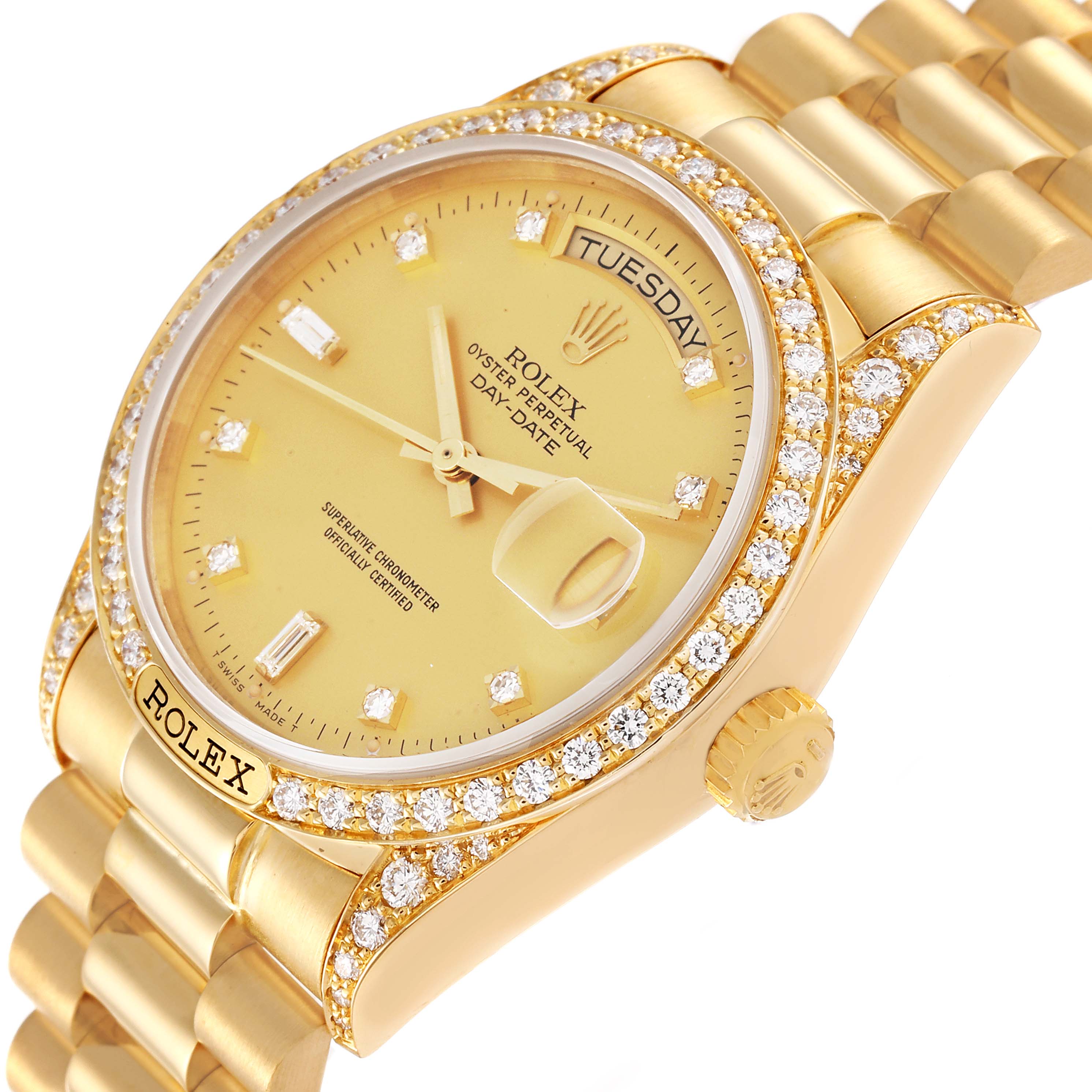 Rolex President Day-Date 18k Yellow Gold Diamond Mens Watch 18138