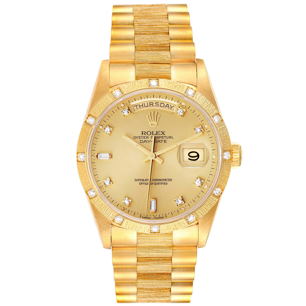 Rolex President Day-Date 18K Yellow Gold Diamond Mens Watch 18308 Box Service Papers