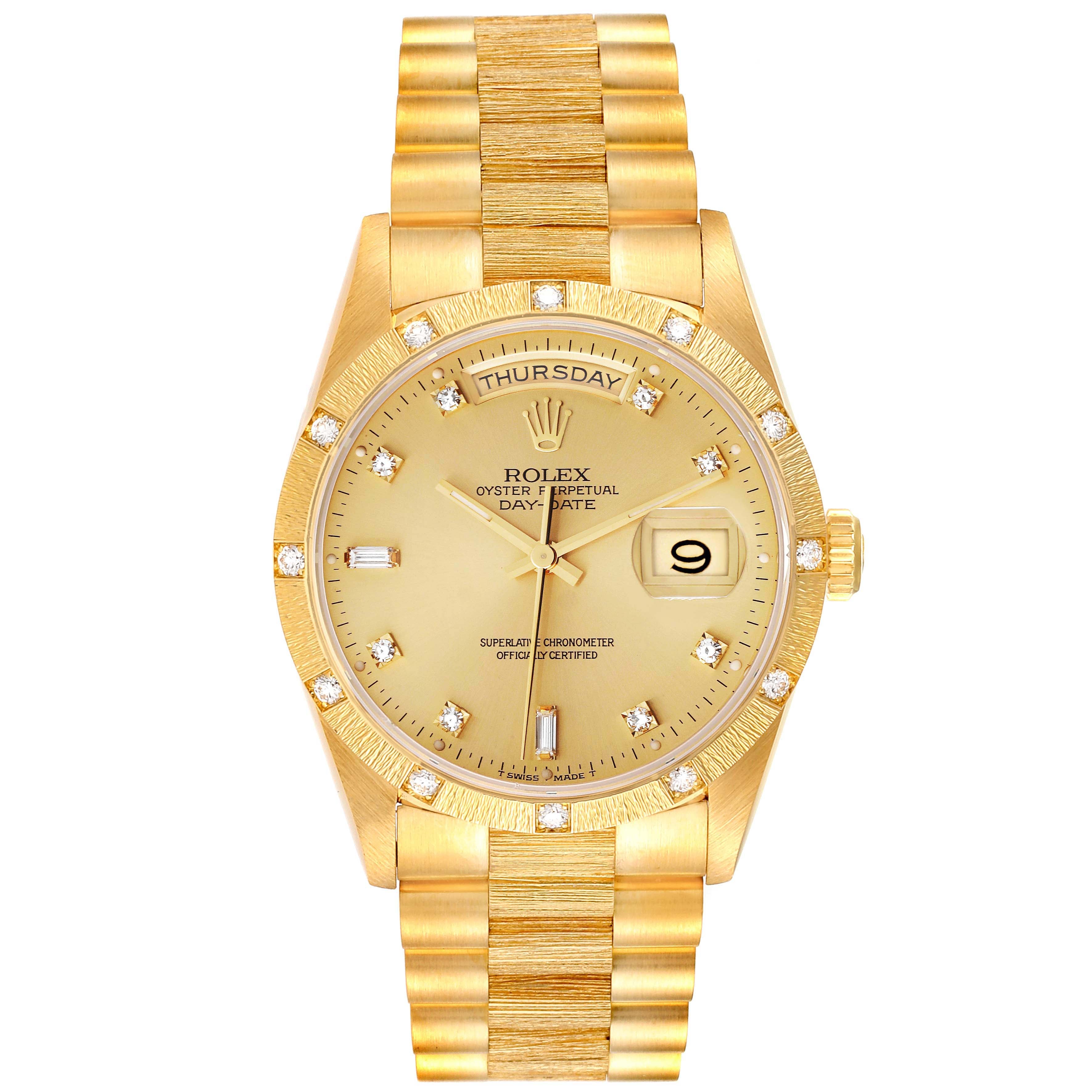 Rolex President Day-Date 18K Yellow Gold Diamond Mens Watch 18308 Box Service Papers