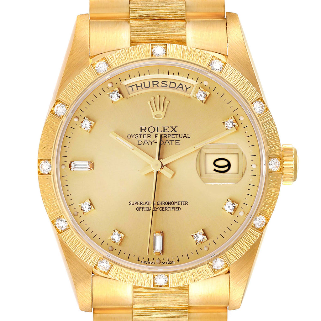 Rolex President Day-Date 18K Yellow Gold Diamond Mens Watch 18308 Box Service Papers