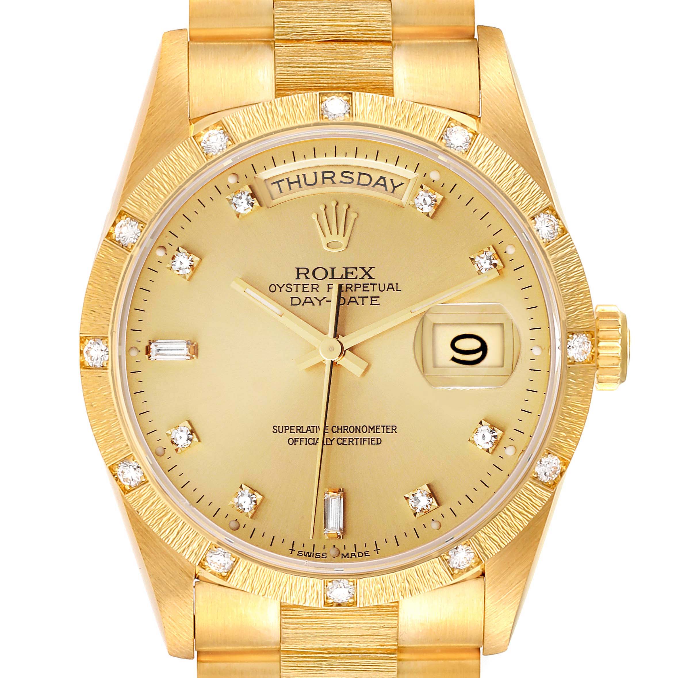 Rolex President Day-Date 18K Yellow Gold Diamond Mens Watch 18308 Box Service Papers