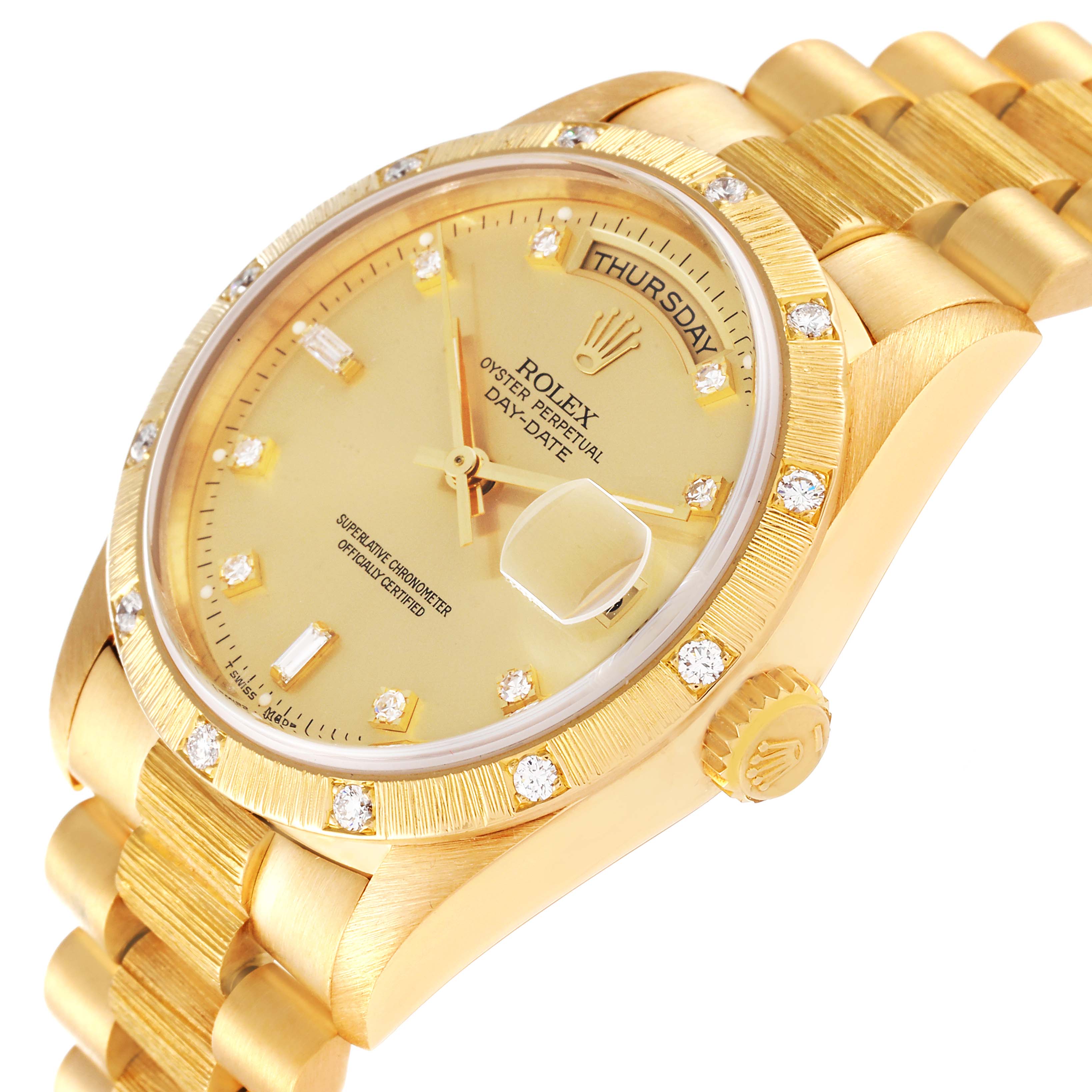 Rolex President Day-Date 18K Yellow Gold Diamond Mens Watch 18308 Box Service Papers