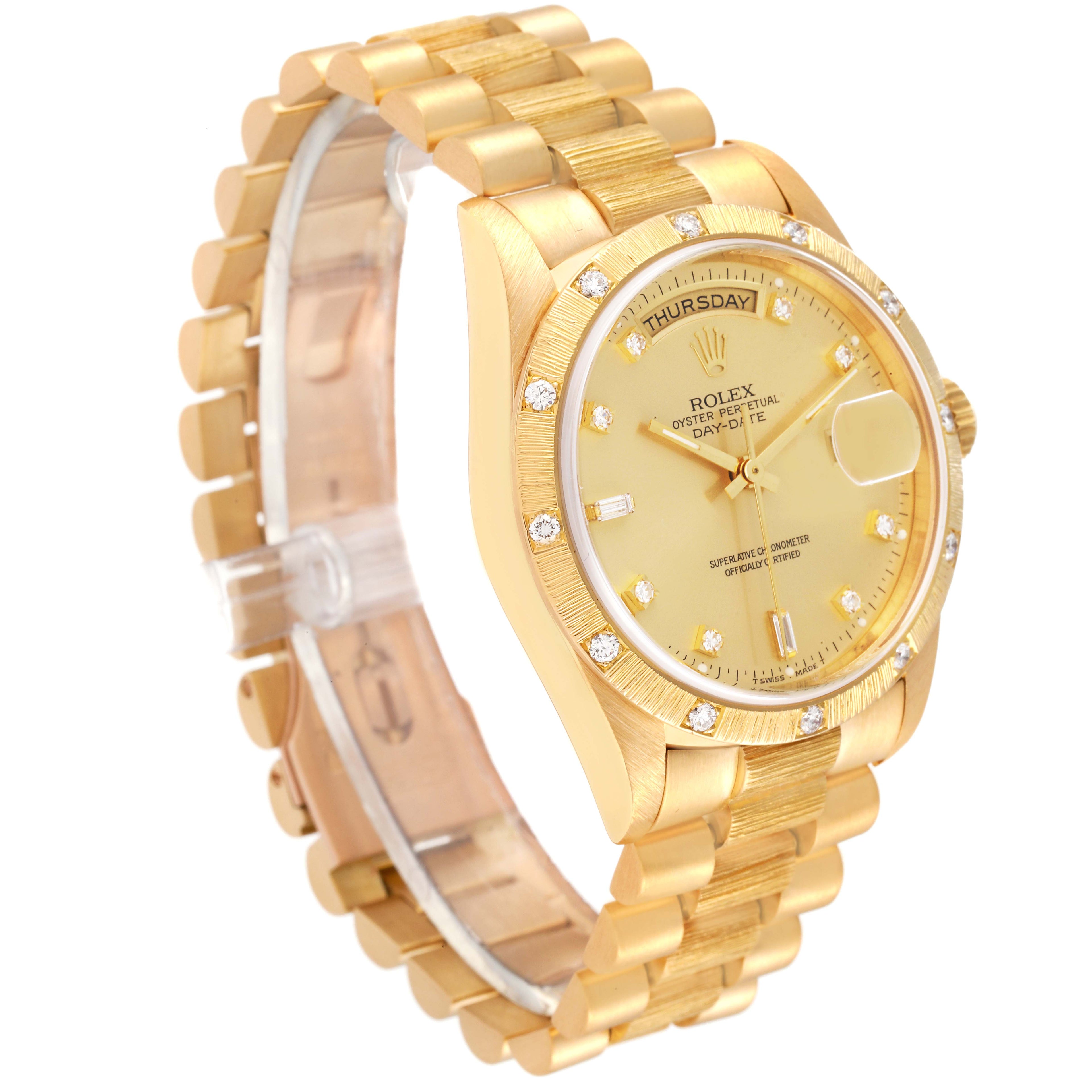 Rolex President Day-Date 18K Yellow Gold Diamond Mens Watch 18308 Box Service Papers