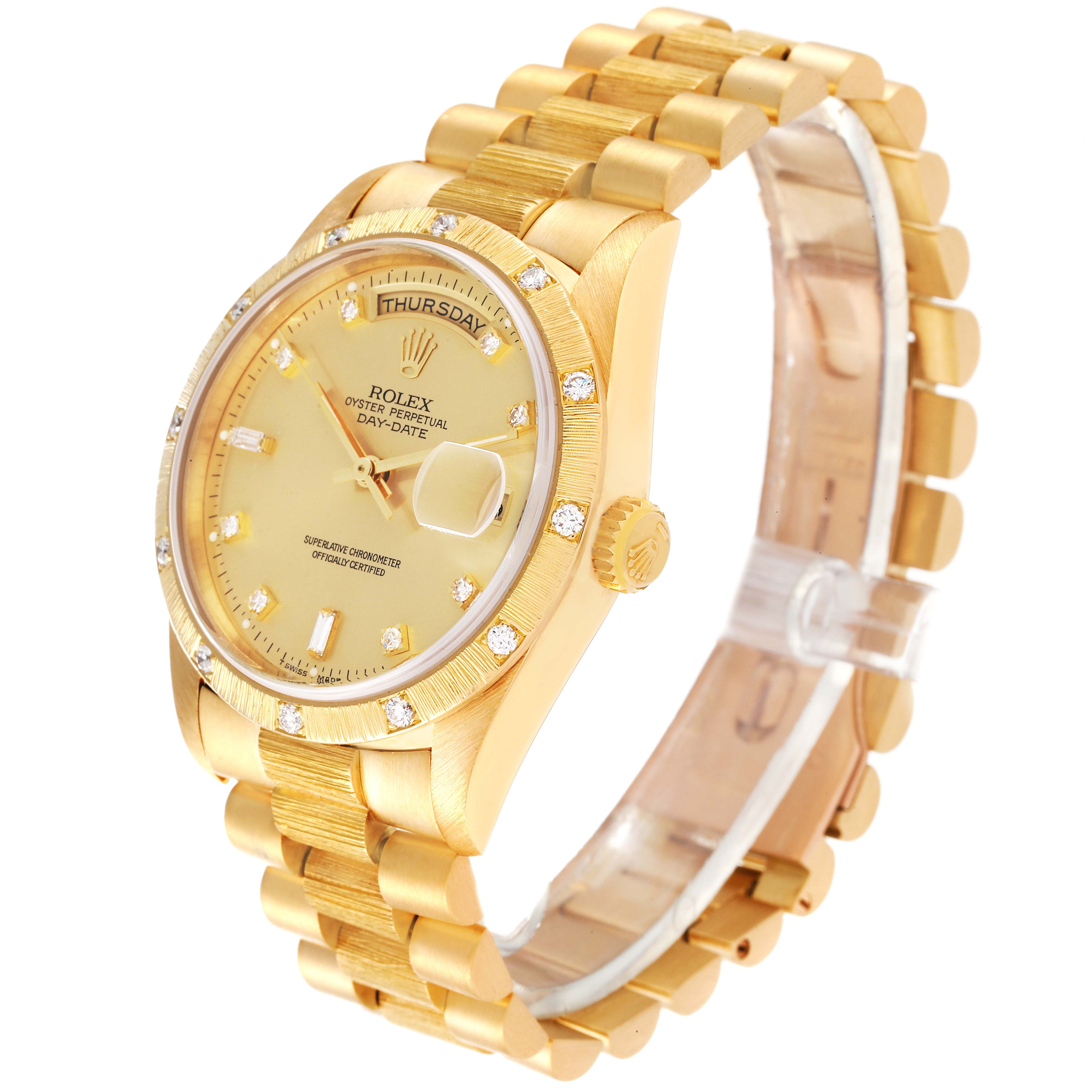 Rolex President Day-Date 18K Yellow Gold Diamond Mens Watch 18308 Box Service Papers