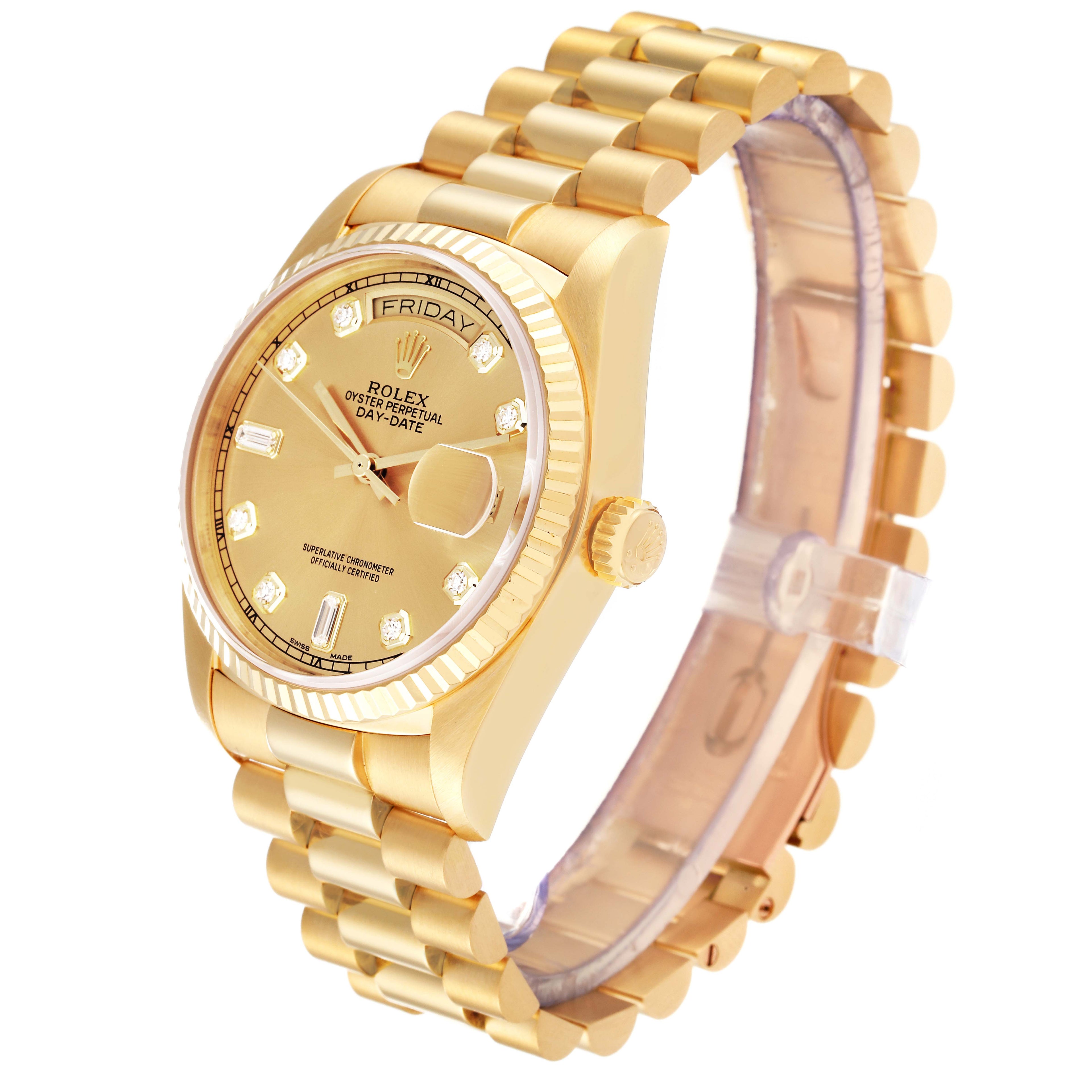 Rolex President Day-Date 18k Yellow Gold Diamond Watch 18038 Box Service Card