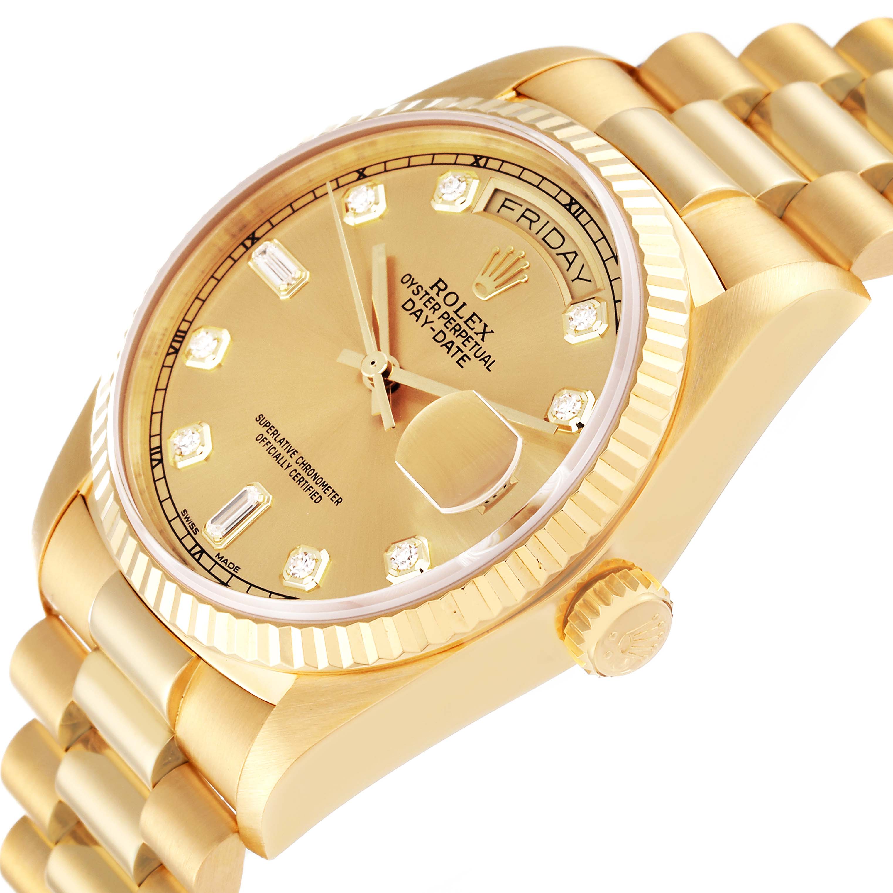 Rolex President Day-Date 18k Yellow Gold Diamond Watch 18038 Box Service Card