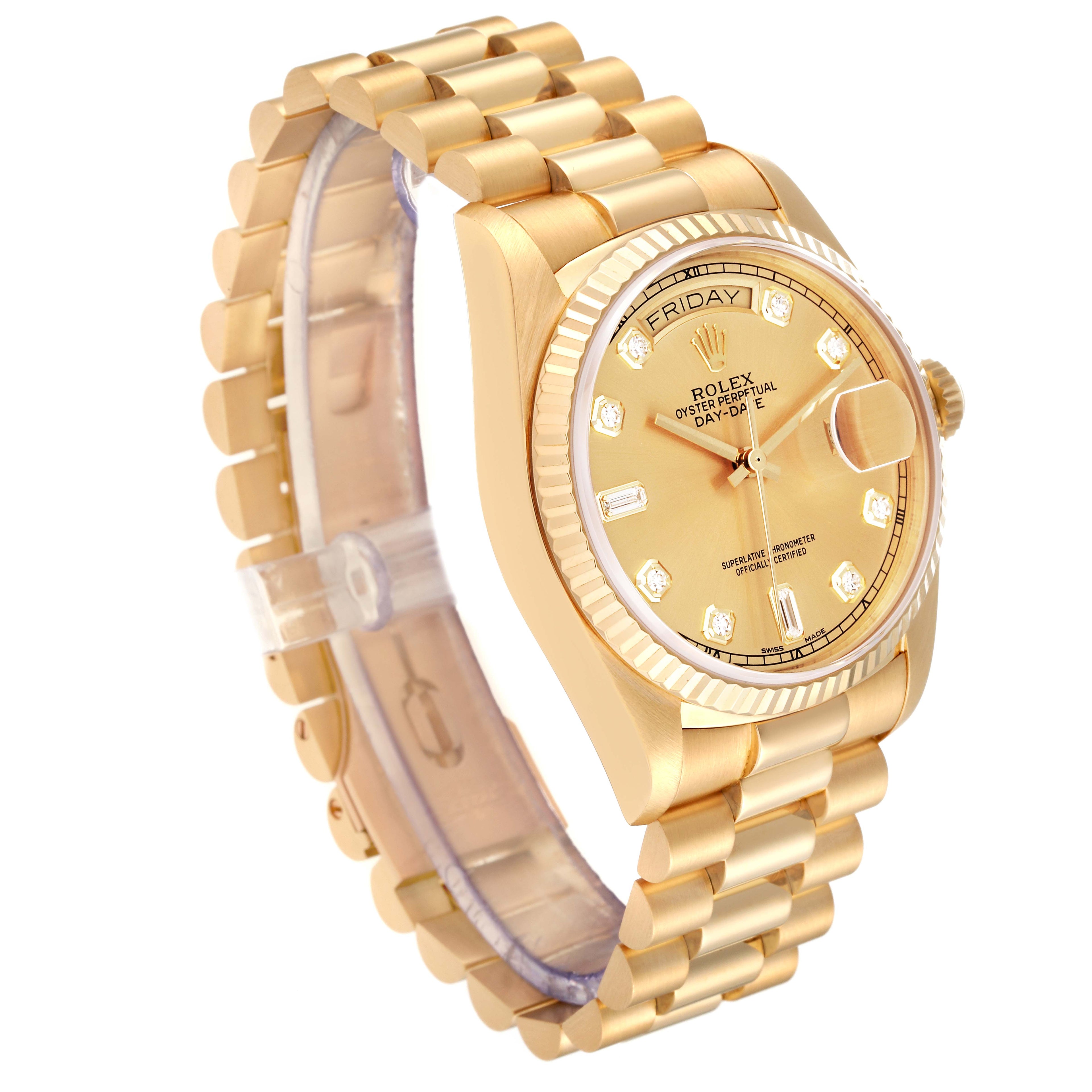 Rolex President Day-Date 18k Yellow Gold Diamond Watch 18038 Box Service Card