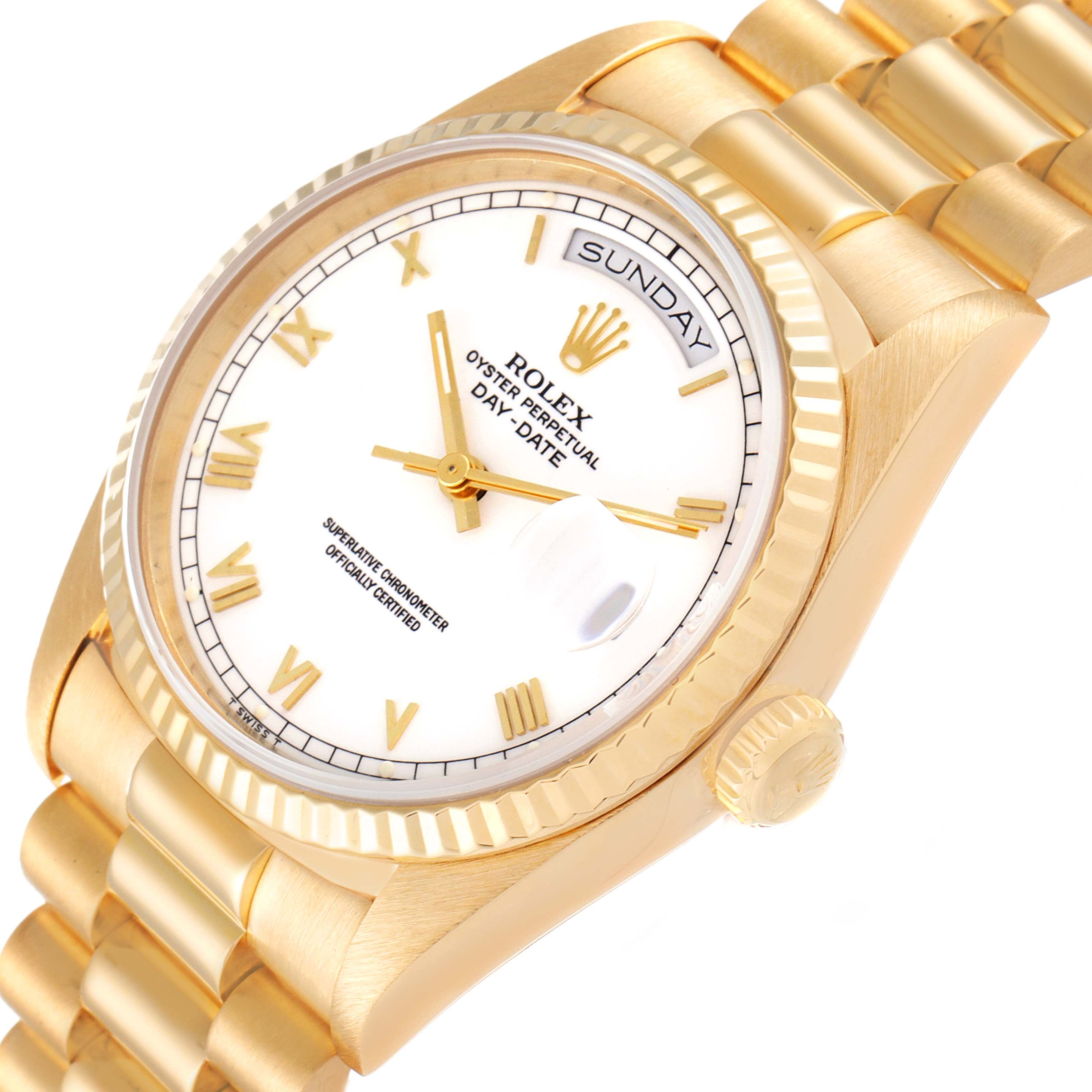 Rolex President Day-Date 18k Yellow Gold White Dial Mens Watch 18238
