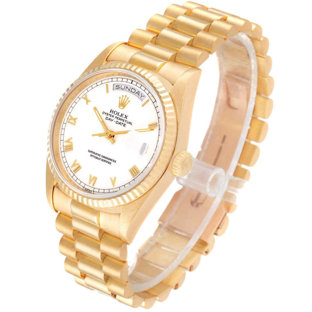 Rolex President Day-Date 18k Yellow Gold White Dial Mens Watch 18238