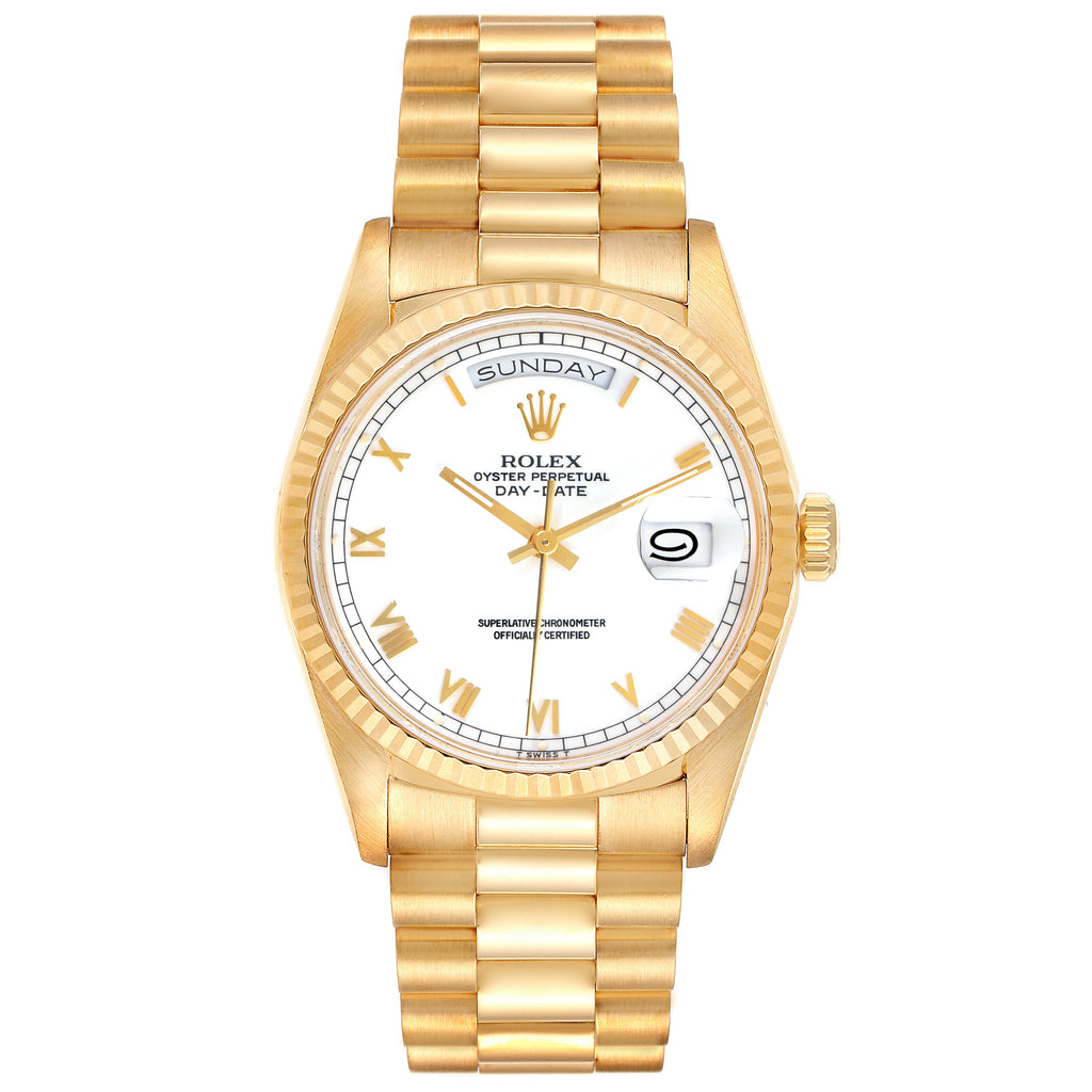 Rolex President Day-Date 18k Yellow Gold White Dial Mens Watch 18238