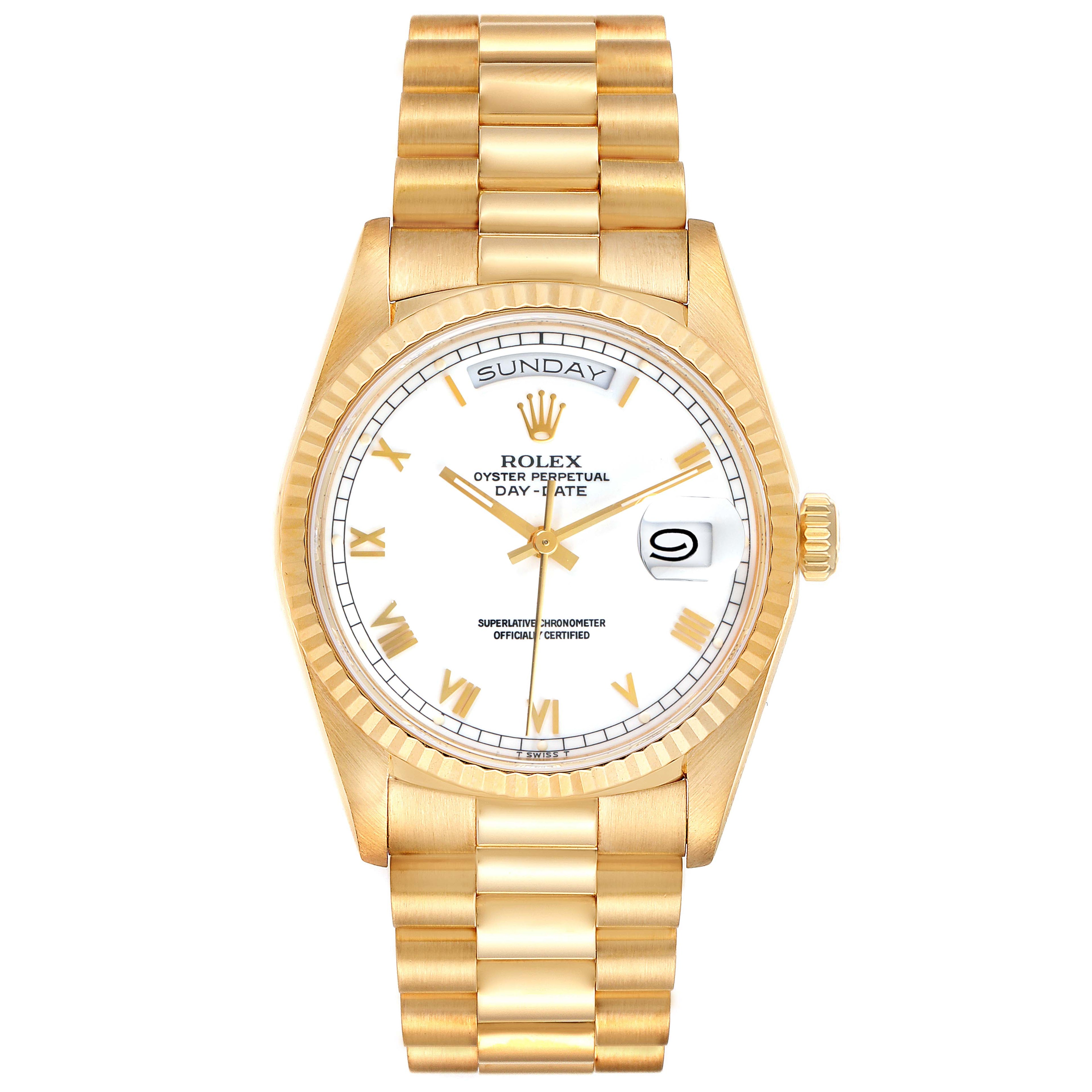 Rolex President Day-Date 18k Yellow Gold White Dial Mens Watch 18238