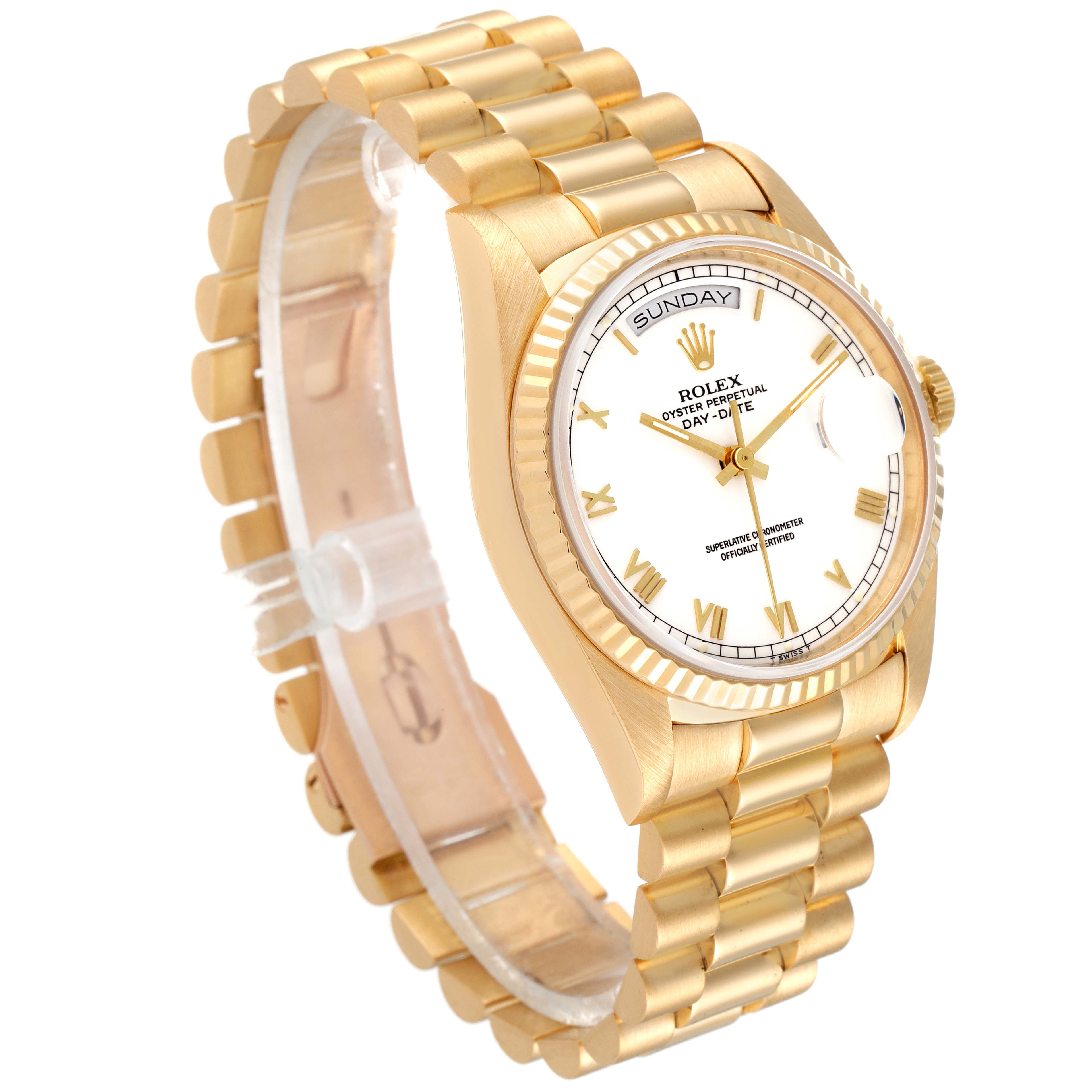 Rolex President Day-Date 18k Yellow Gold White Dial Mens Watch 18238