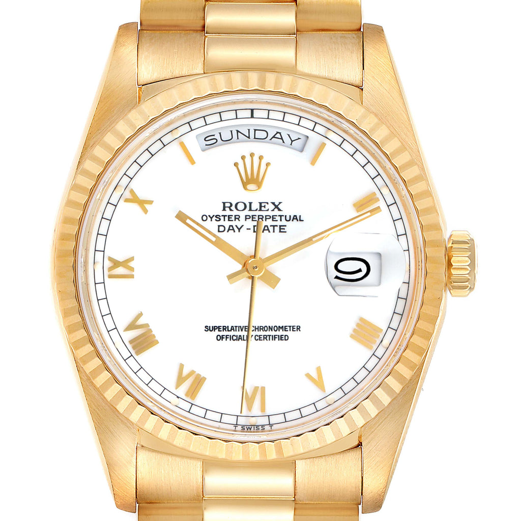 Rolex President Day-Date 18k Yellow Gold White Dial Mens Watch 18238
