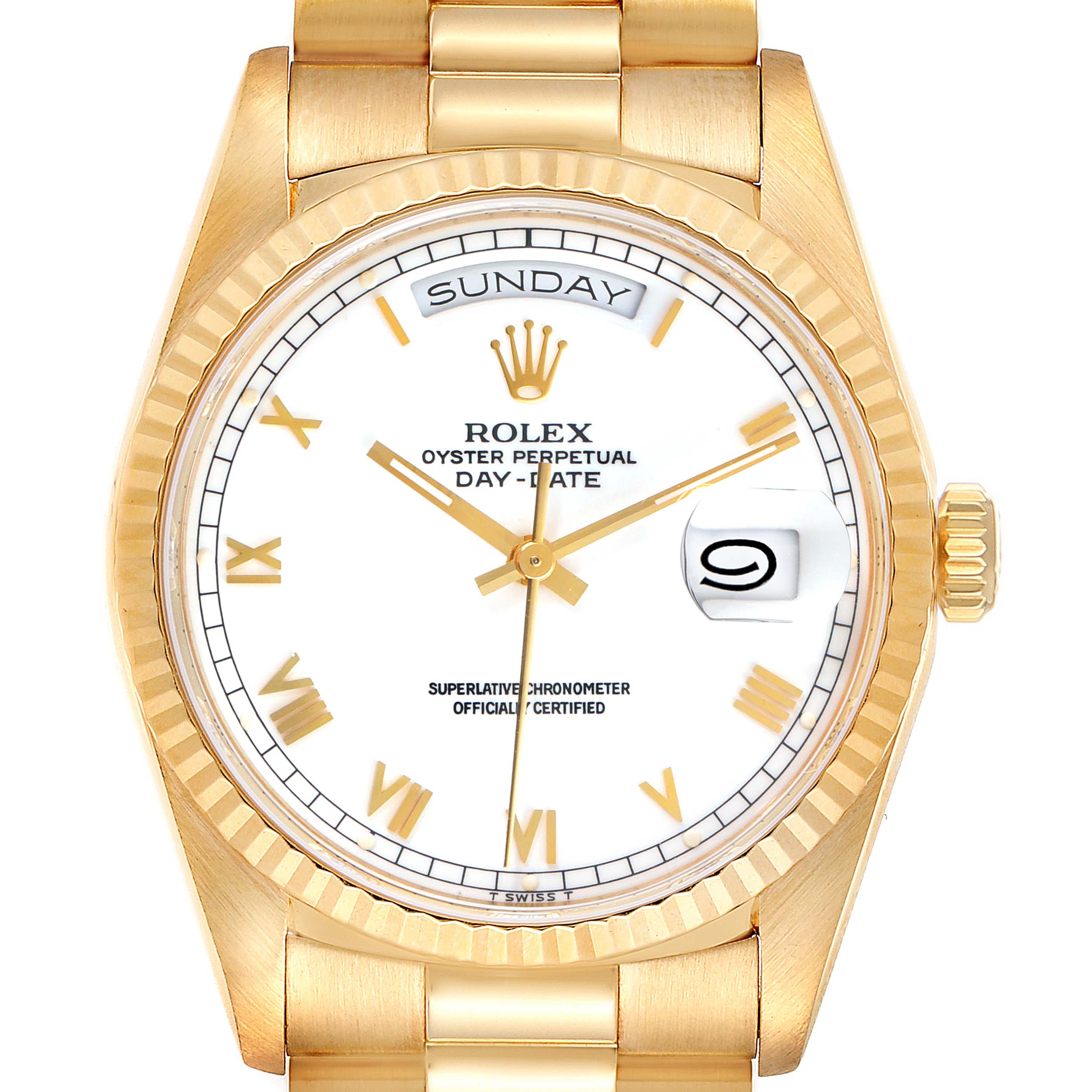 Rolex President Day-Date 18k Yellow Gold White Dial Mens Watch 18238