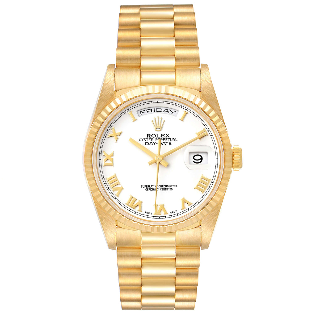 Rolex President Day-Date 18k Yellow Gold White Dial Mens Watch 18238 Box Papers